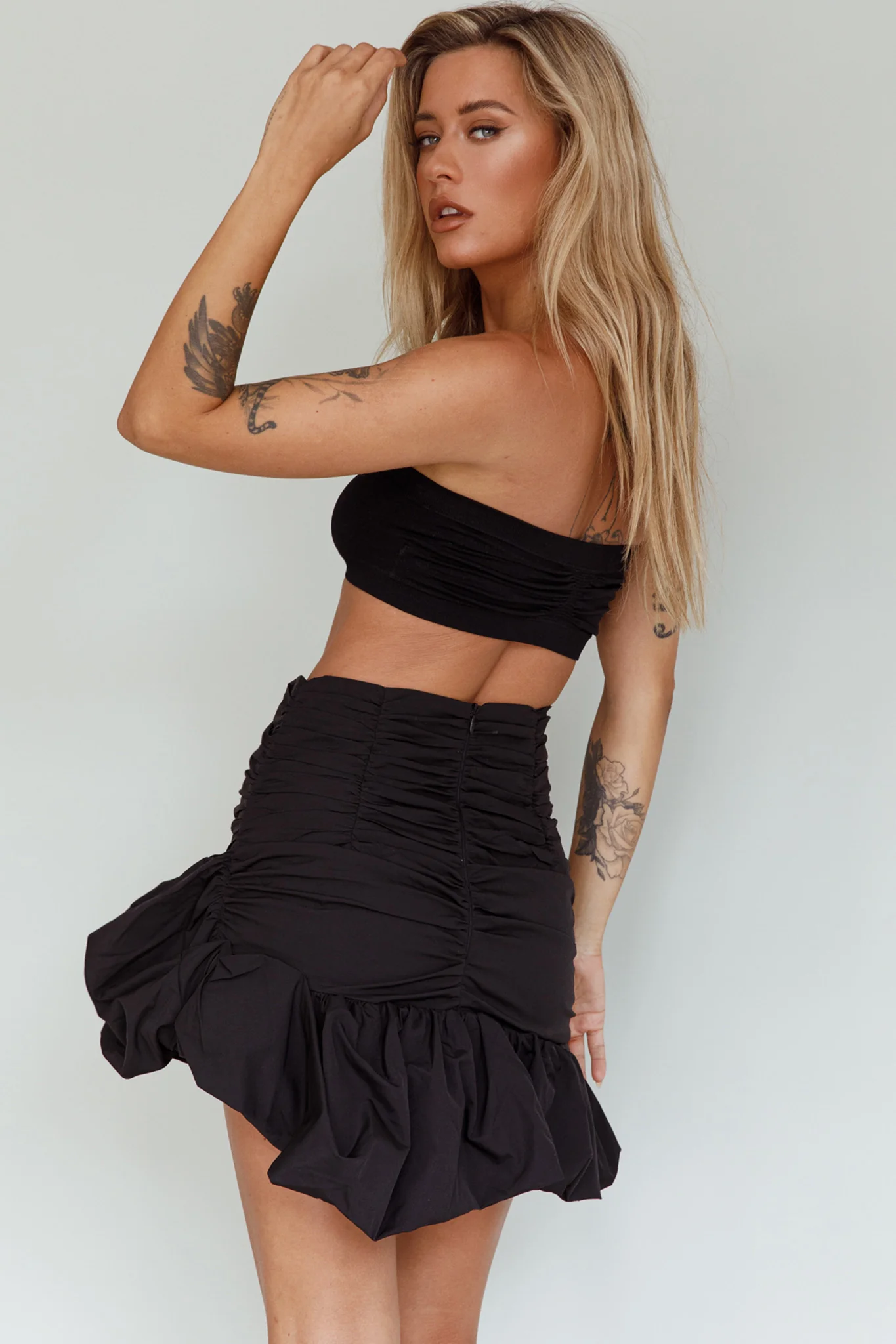 Gloria Puffed Hem Mini Skirt Black - Seraphlike