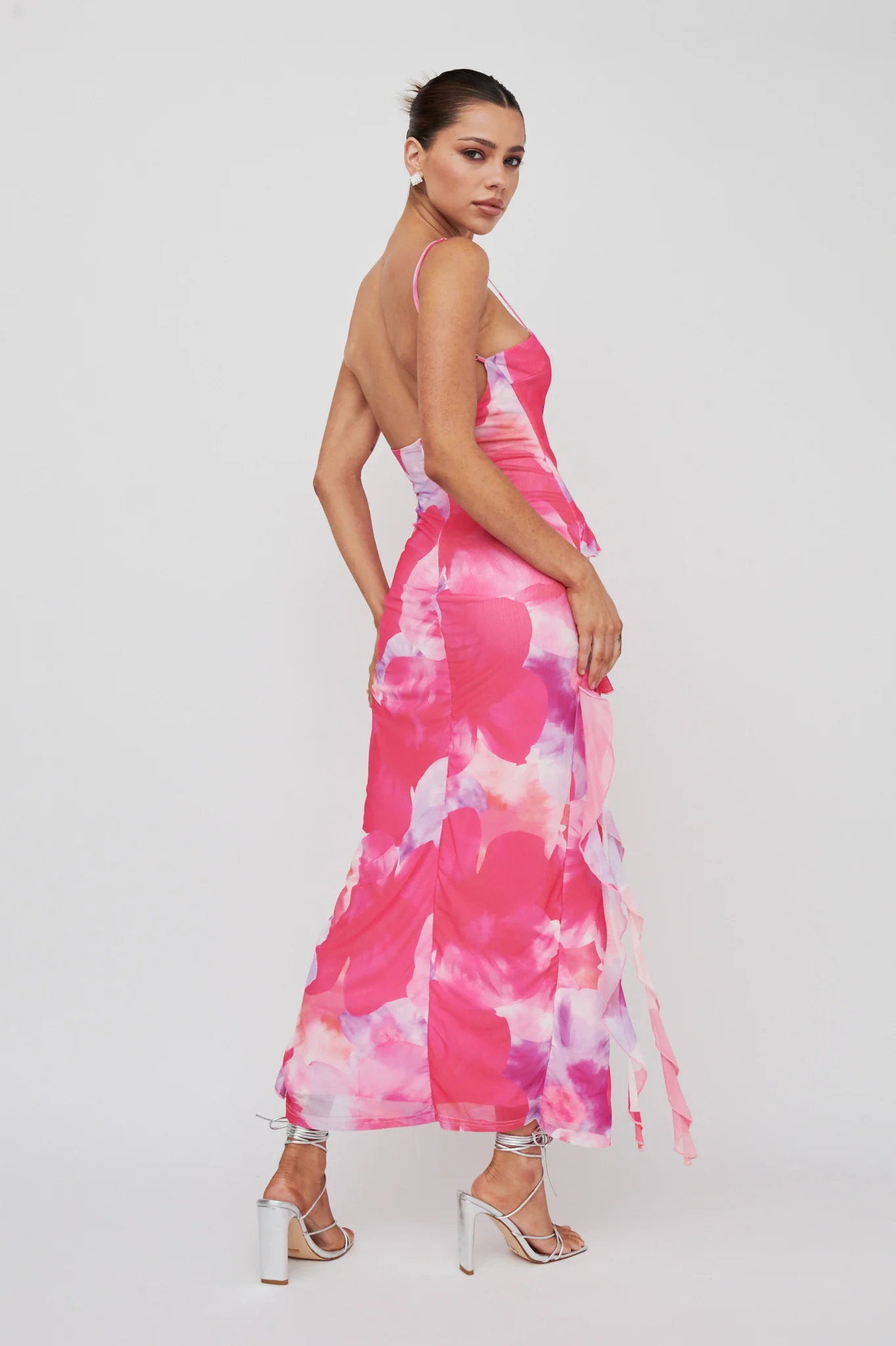 Crush On You Split Ruffle Midi Dress Pink - Seraphlike