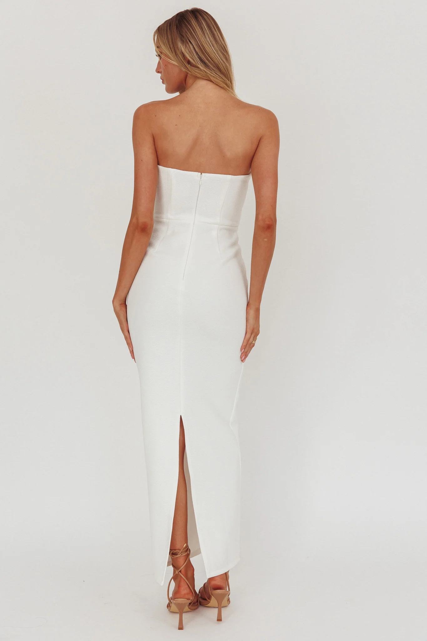 She Is Button Front Strapless Maxi Dress White - Seraphlike