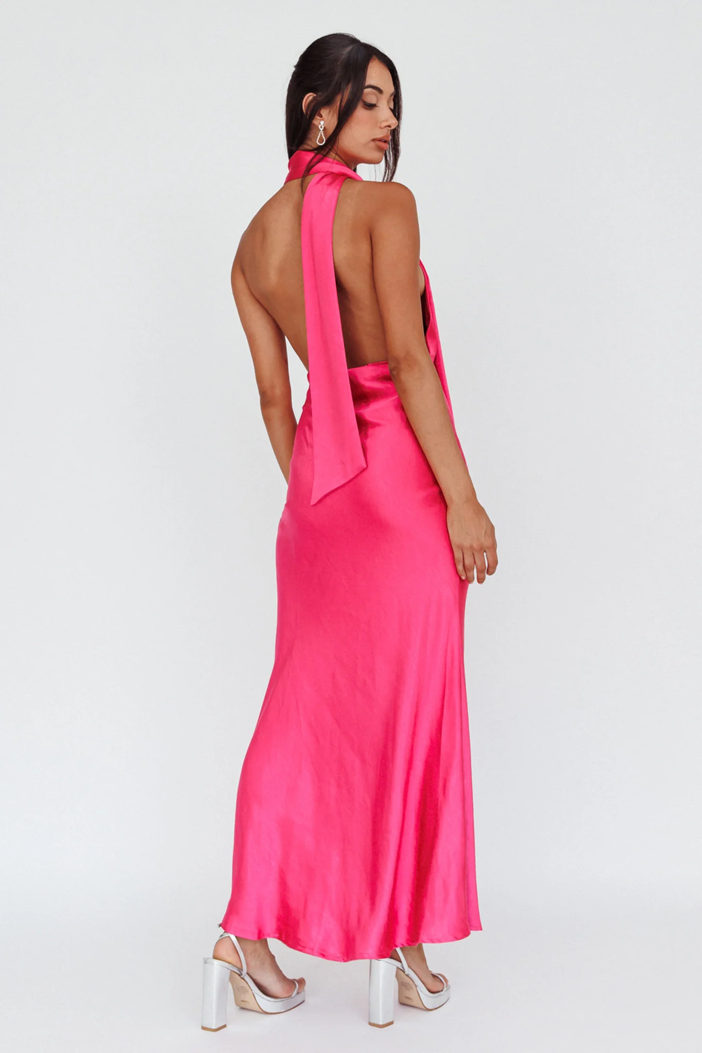 Italia Azure Halterneck Maxi Dress Hot Pink - Seraphlike