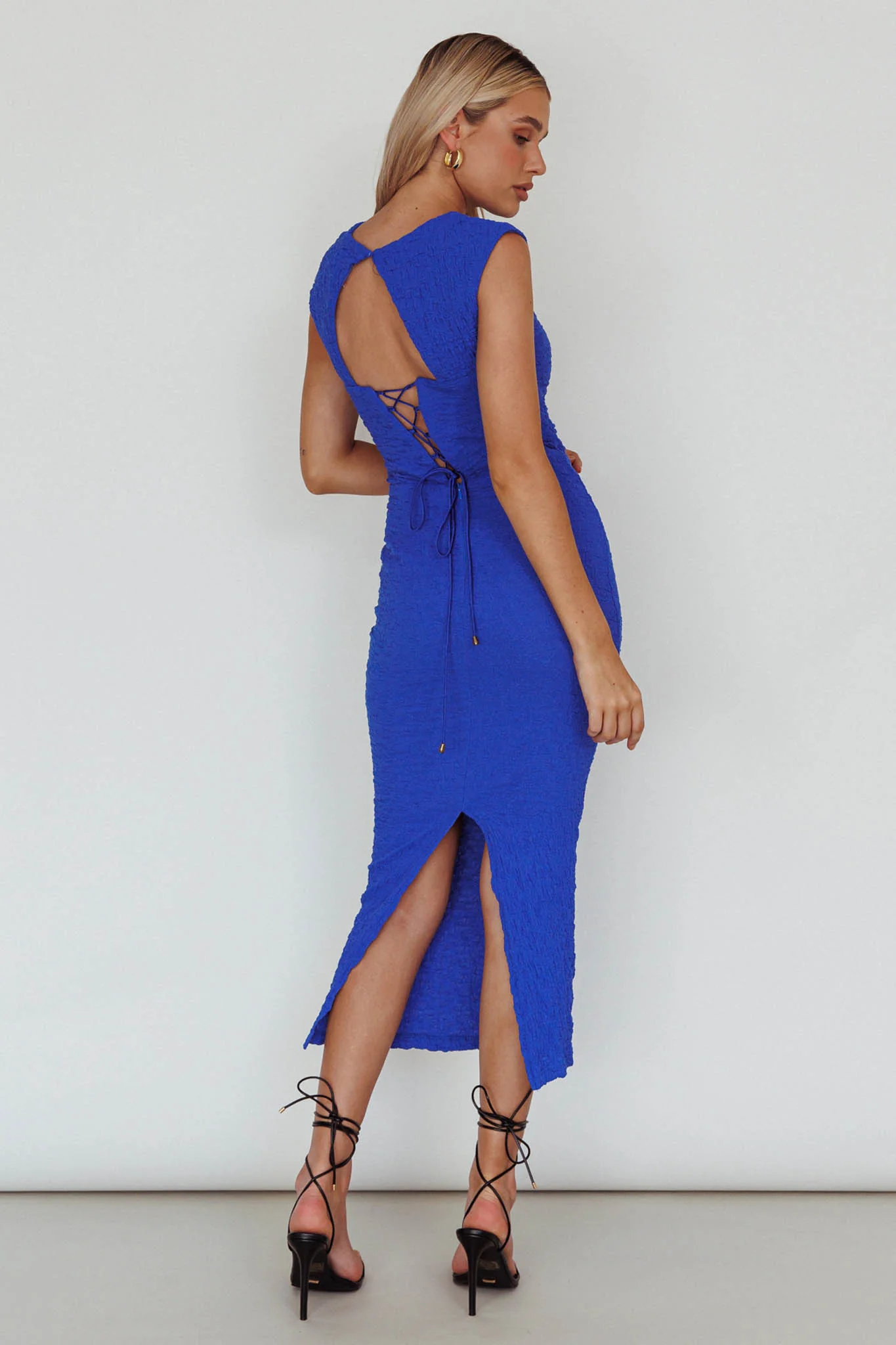 Osaka Lace-Up Back Midi Dress Cobalt - Seraphlike