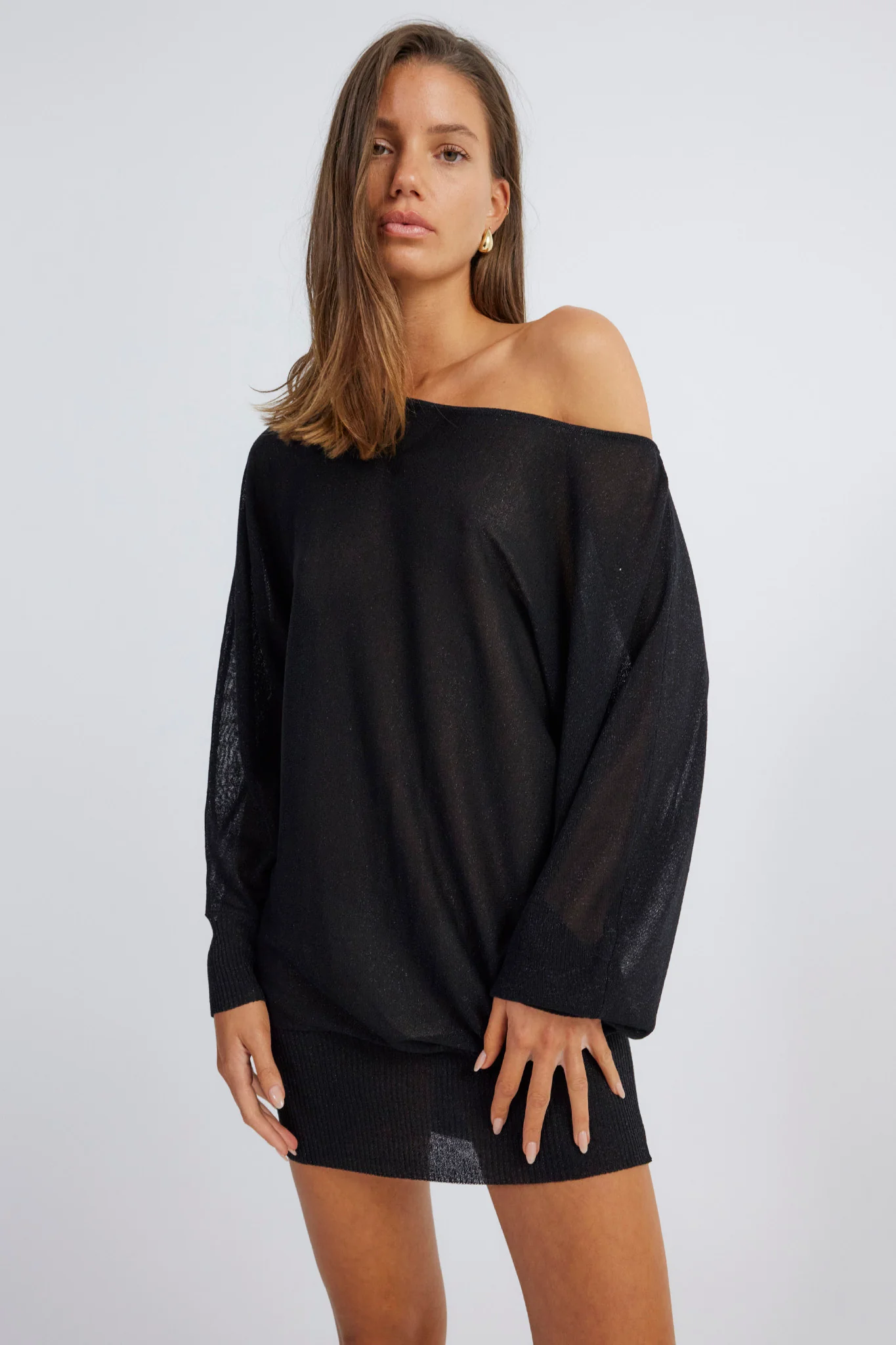 SNDYS Hailey Off Shoulder Mini Dress Black - Seraphlike