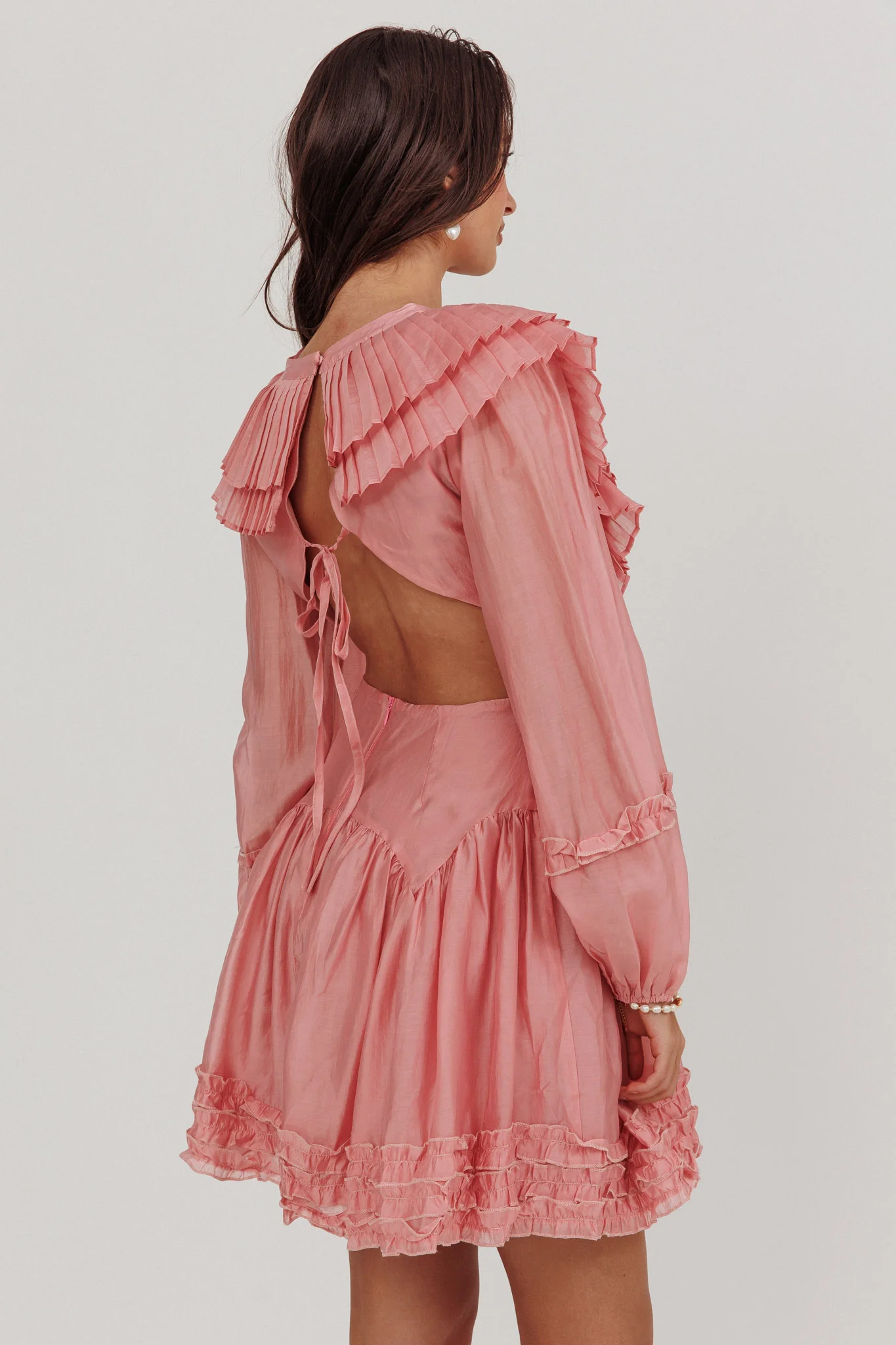 Alive Pleated Sailor Collar Mini Dress Dusty Pink - Seraphlike