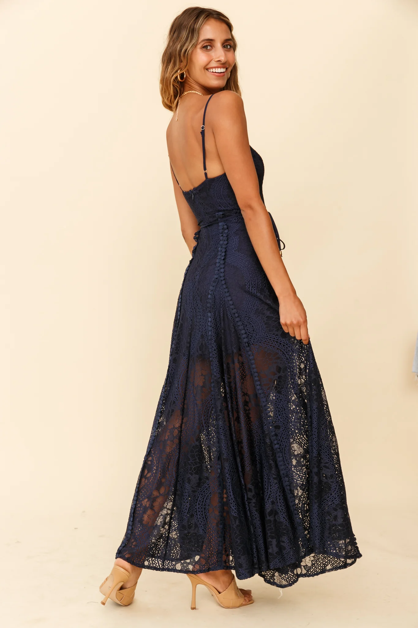 Palm Springs Lace Overlay Maxi Dress Navy - Seraphlike