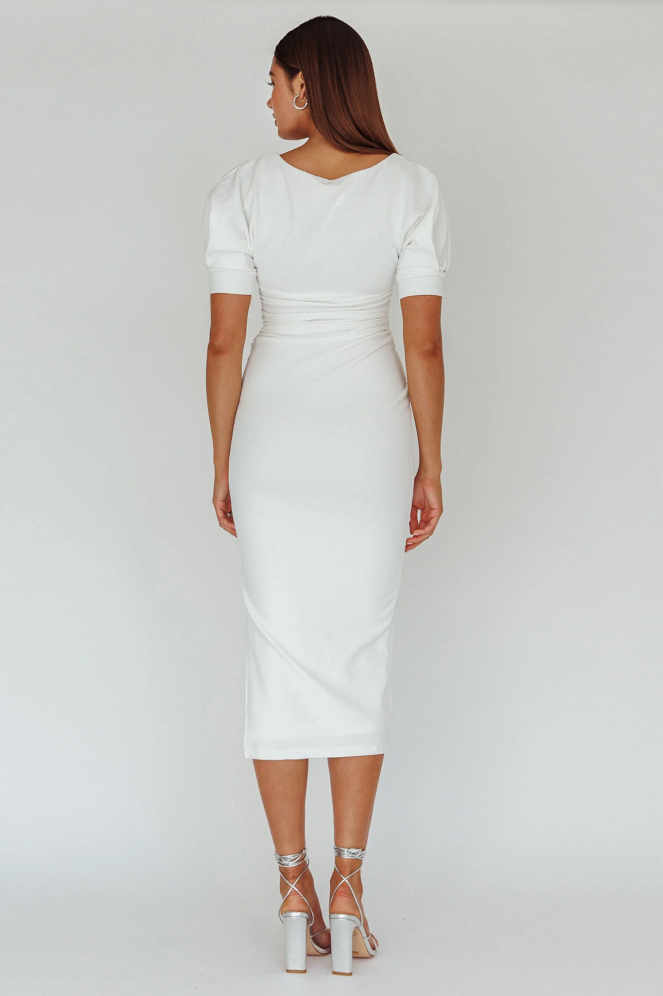 Valette Puff Sleeve Midi Dress White - Seraphlike