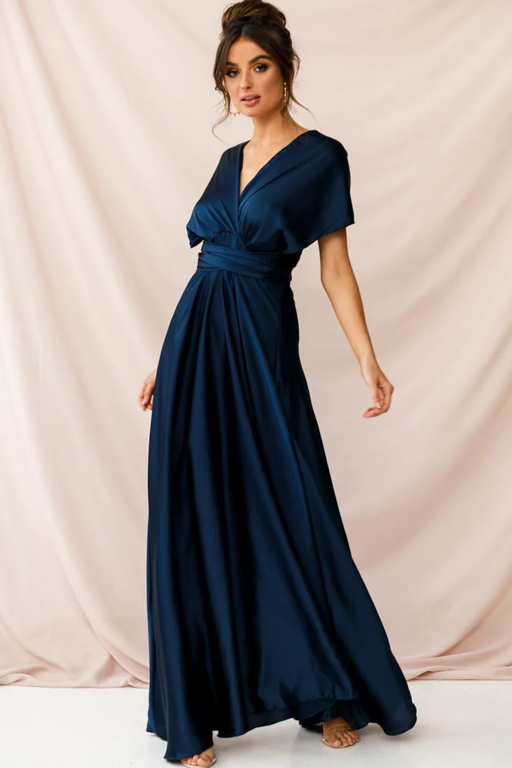 Ariana Multiway Mid Sleeve Maxi Dress Navy - Seraphlike