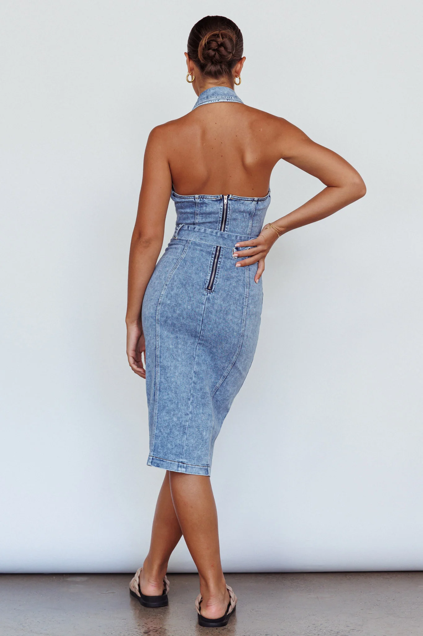 Good To Go Halterneck Midi Dress Denim - Seraphlike