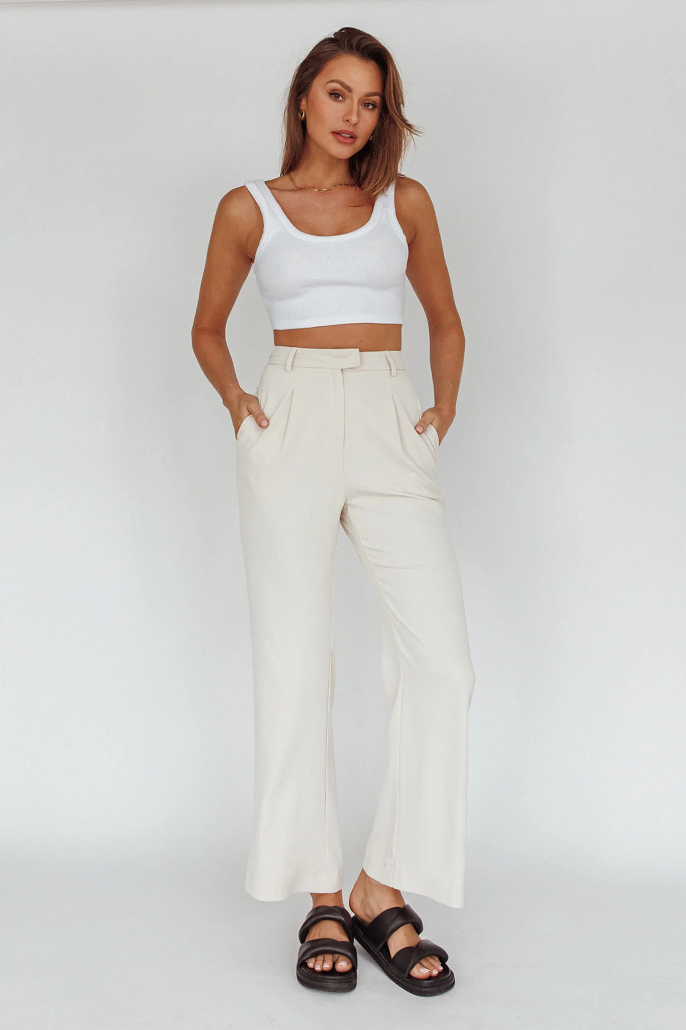 Back To Basics High Waist Pants Stone - Seraphlike