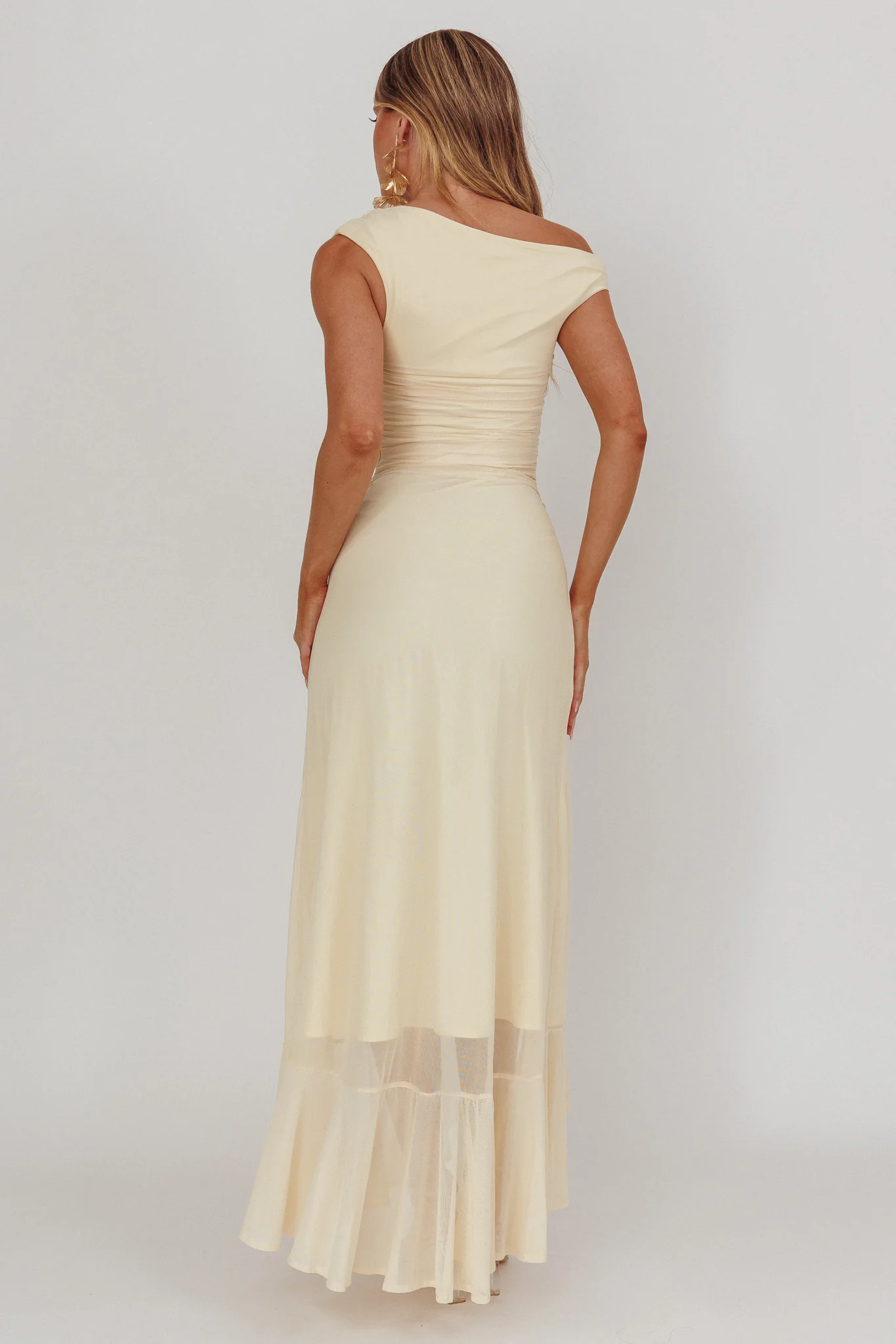 Moonlit Magic Asymmetric Neckline Maxi Dress Light Yellow - Seraphlike