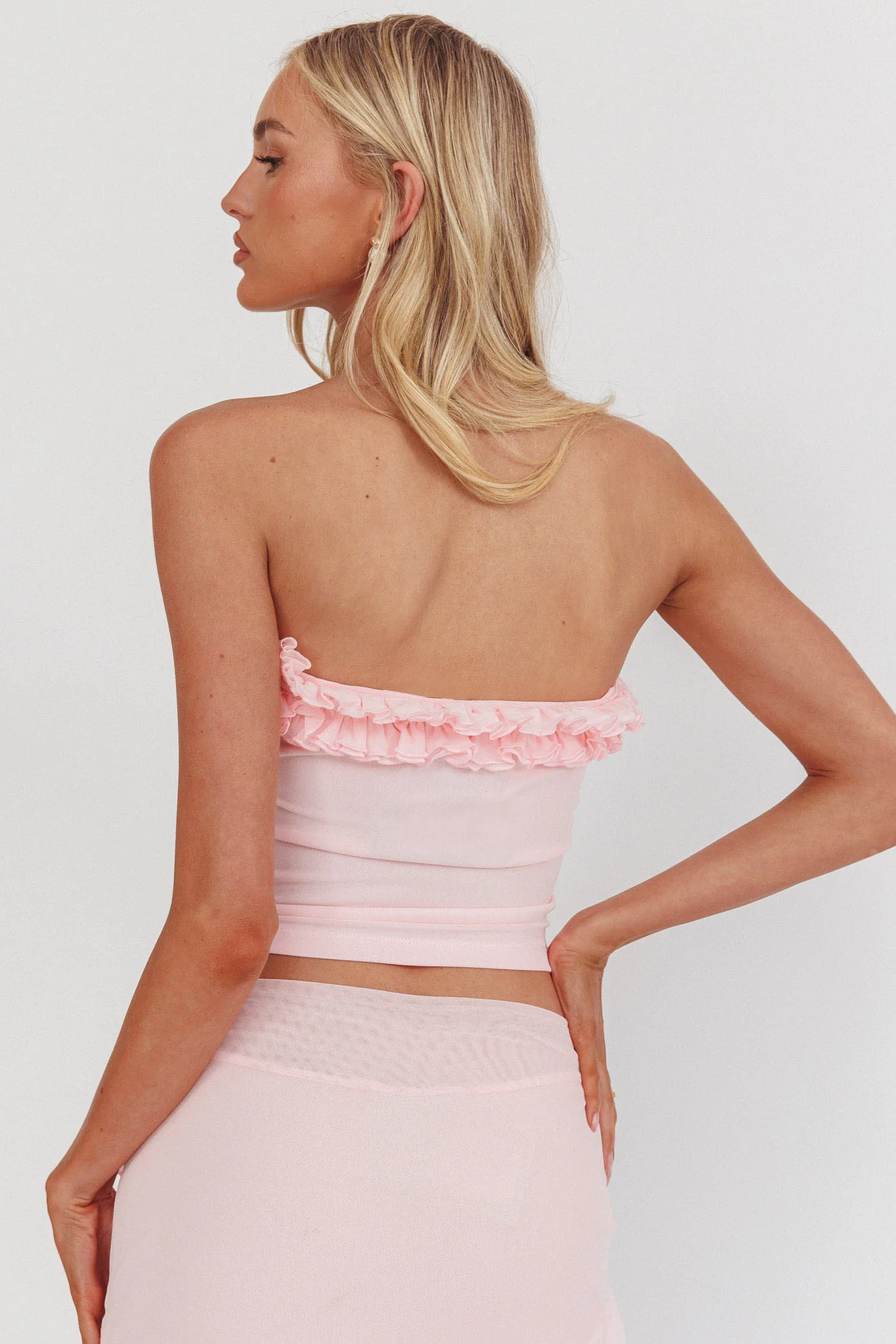 Frosted Sugar Frill Strapless Top Pink - Seraphlike