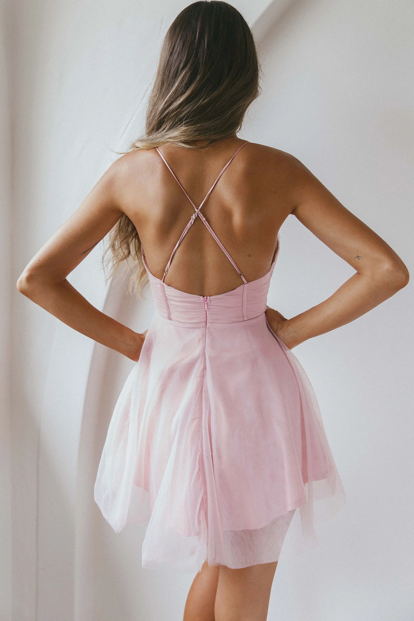 Smitten Sweetheart Neckline Chiffon Mini Party Dress Blush - Seraphlike