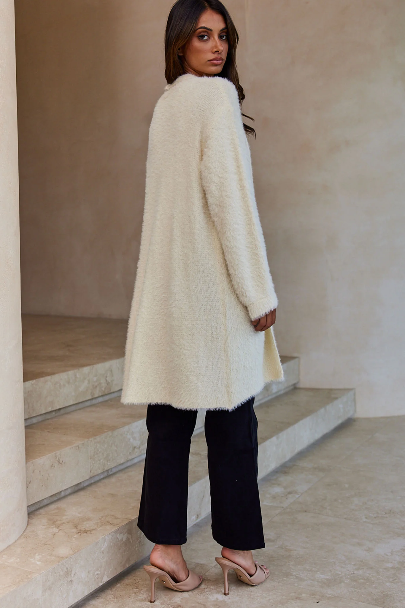 Hold The Phone Long Sleeve Fuzzy Duster Cardigan Cream - Seraphlike