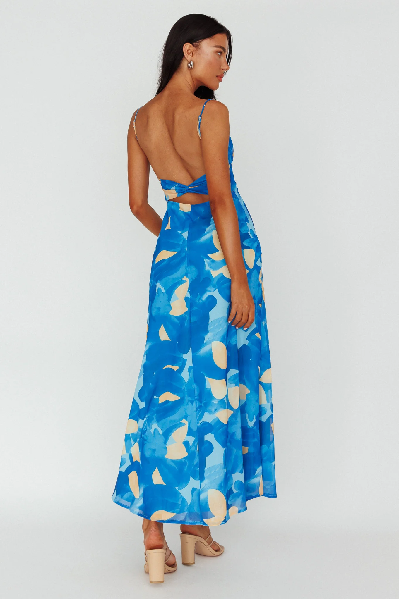 Nerida Twist Back Maxi Dress Print Blue - Seraphlike