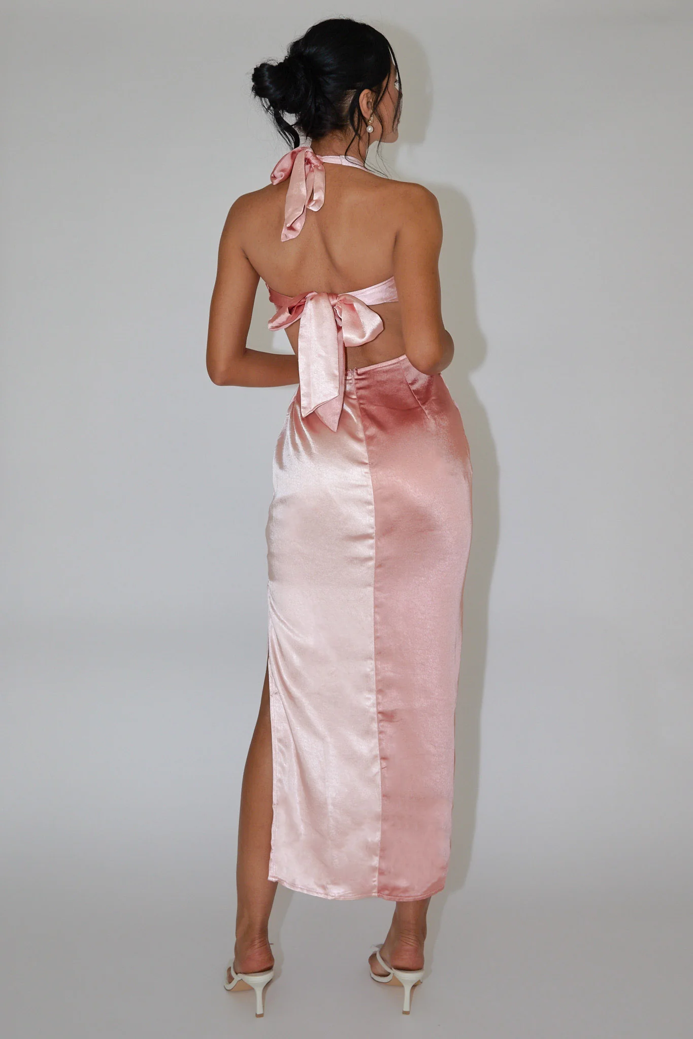 Harlequin Halterneck Satin Maxi Dress Blush - Seraphlike