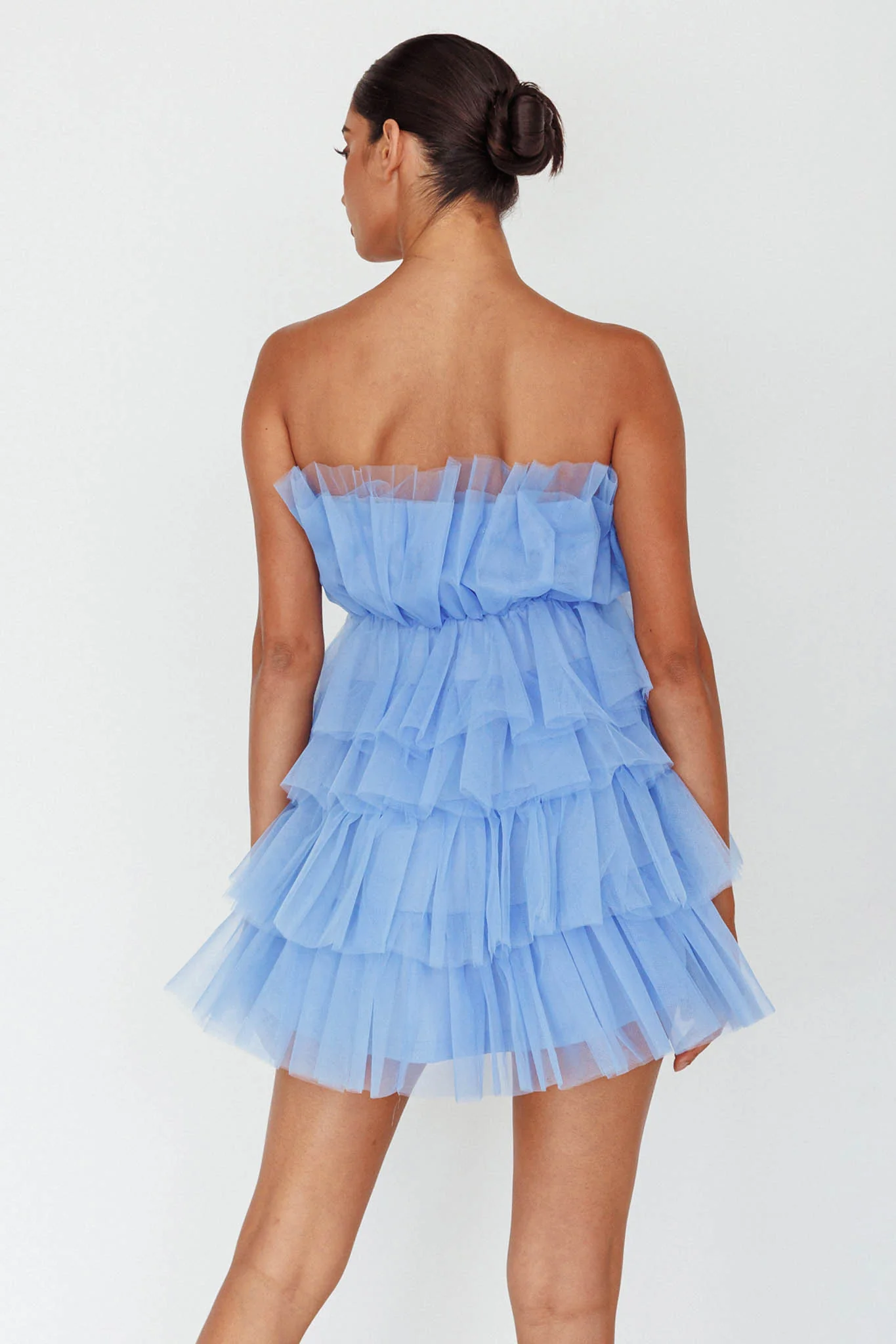 Bon Bon Tiered Mesh Mini Dress Steel Blue - Seraphlike