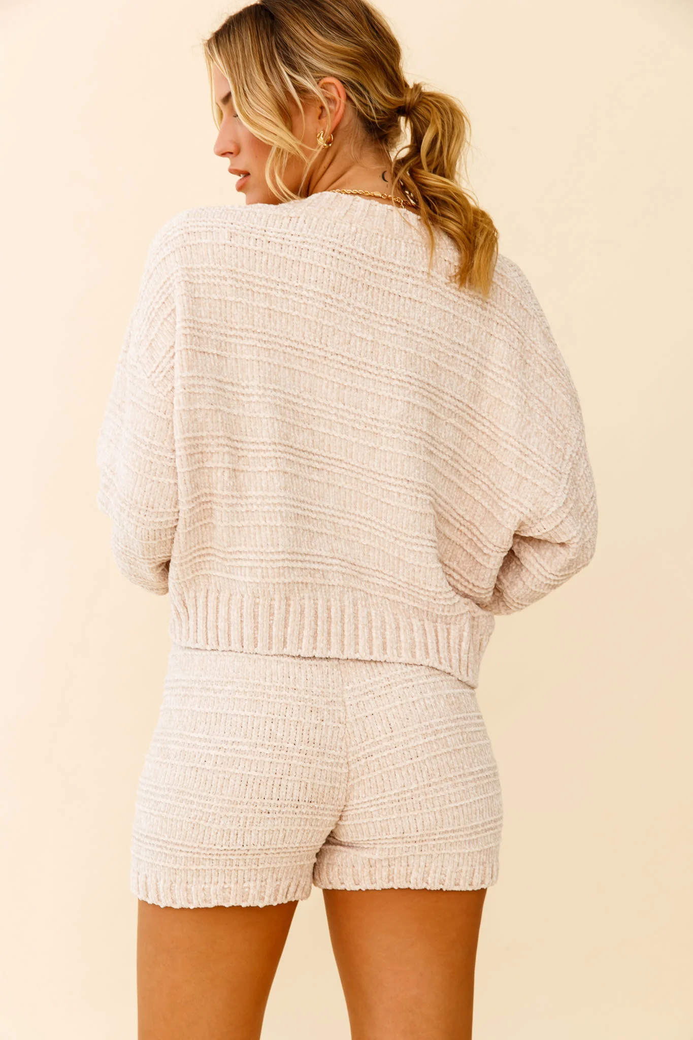 May Flowers Long Sleeve Chunky Knit Sweater Beige - Seraphlike