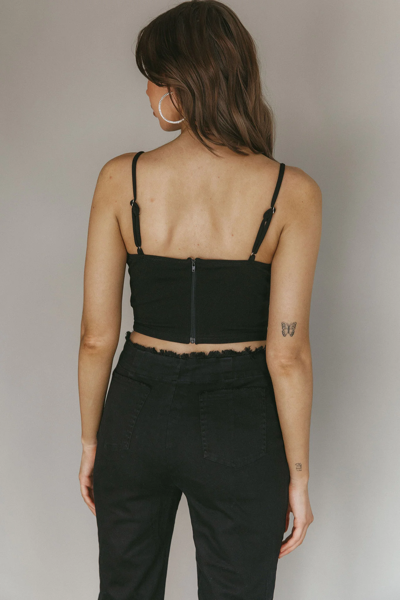 Jovi Feather-Trim Crop Top Black - Seraphlike