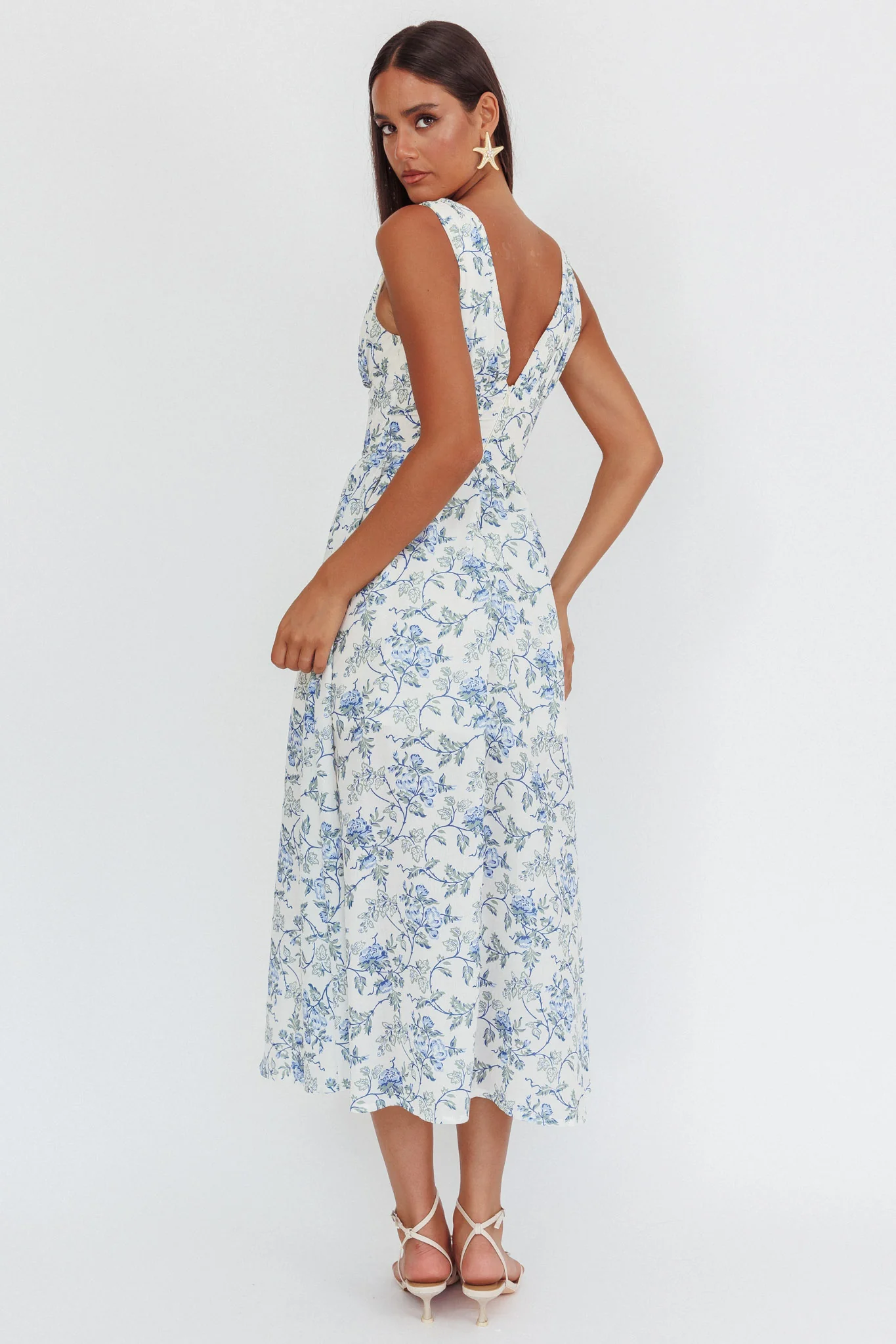 Spring Dawn Basque Waist Maxi Dress Floral Blue - Seraphlike