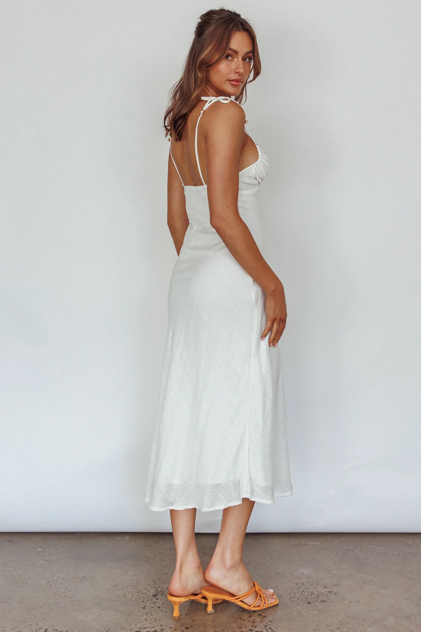 Clovelly Tied Shoulder Midi Dress White - Seraphlike