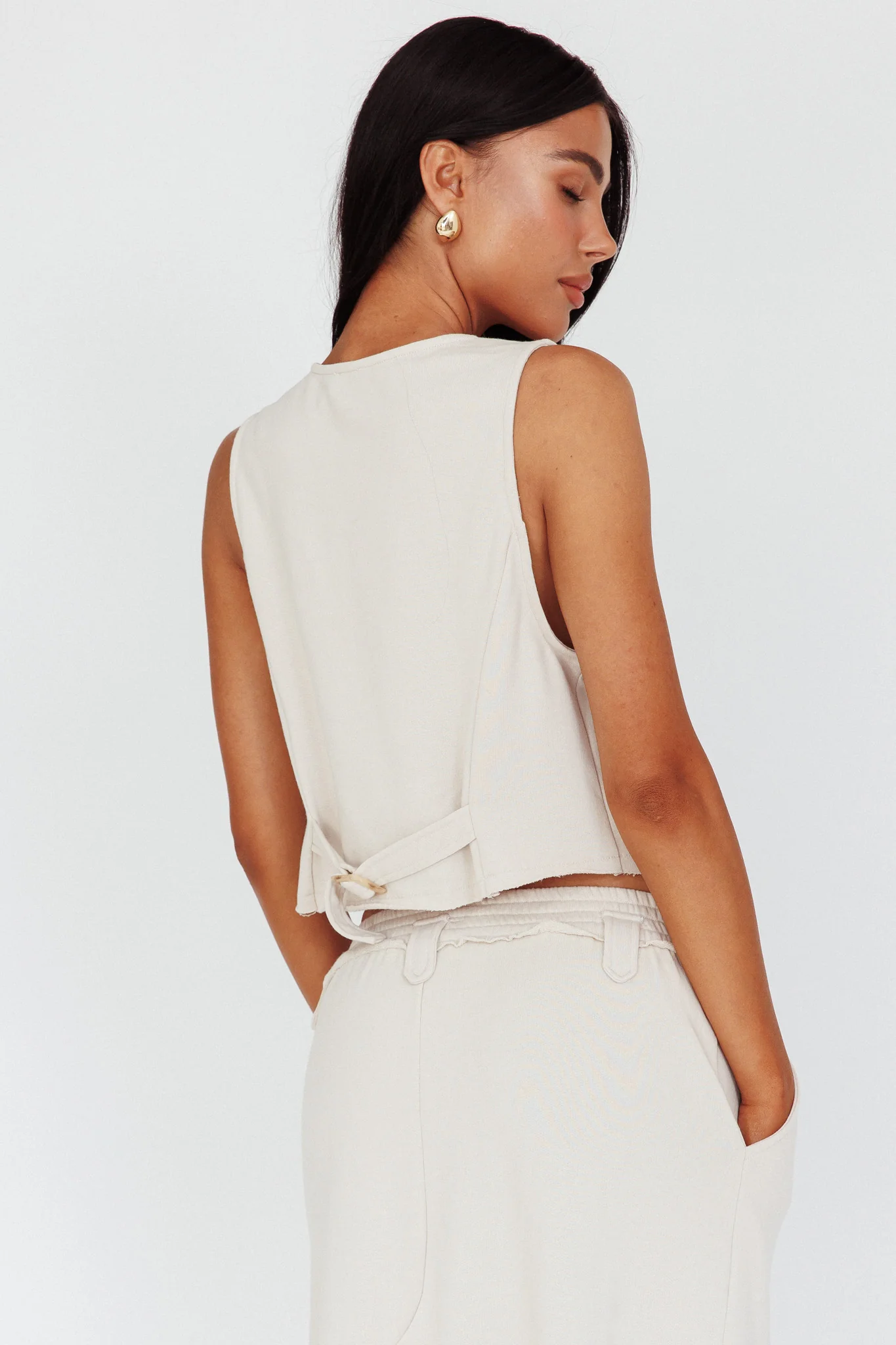 Jaina Button Front Vest Top Seashell - Seraphlike