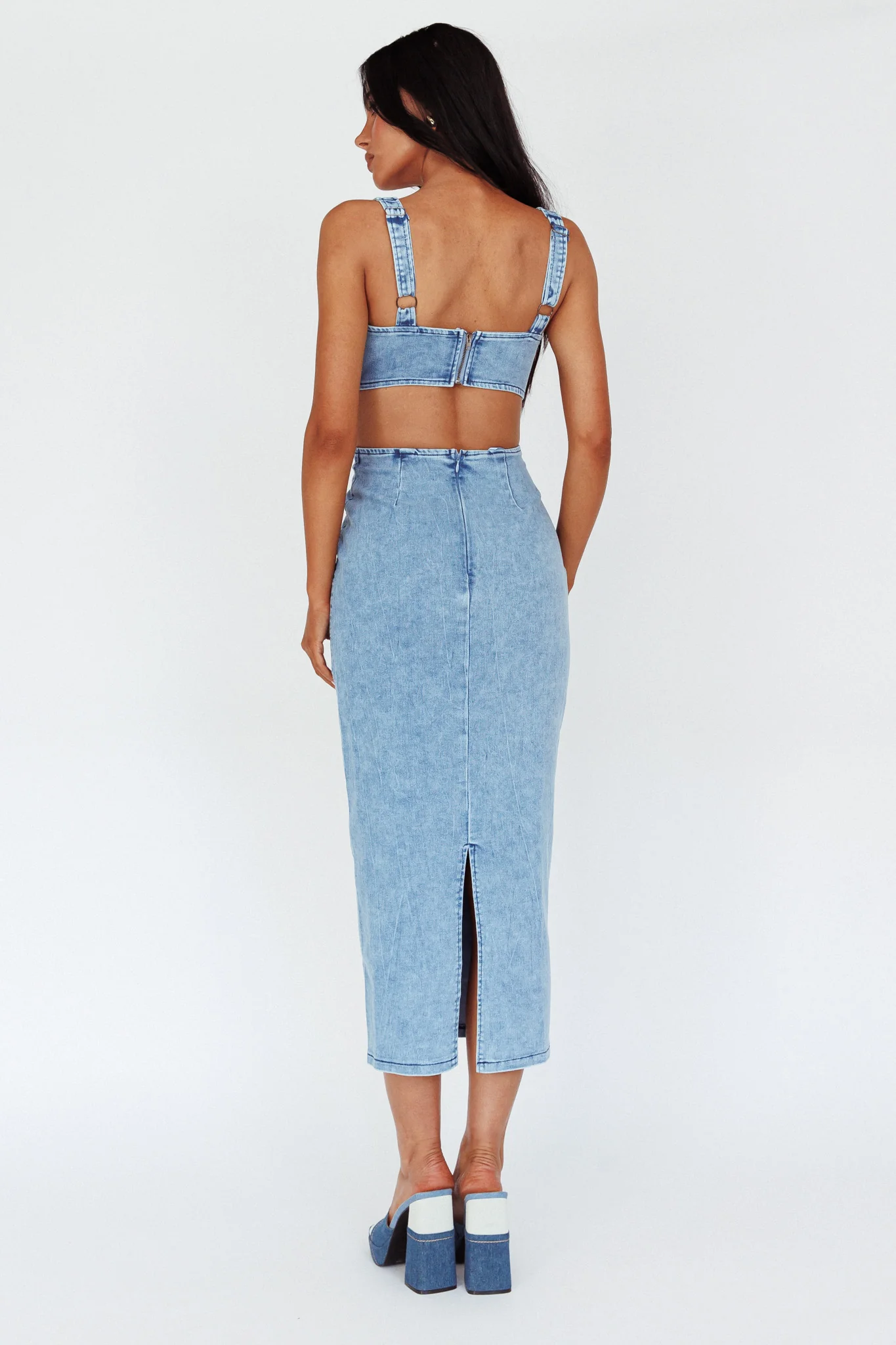 Kainani Cut-Out Waist Midi Dress Denim Blue - Seraphlike
