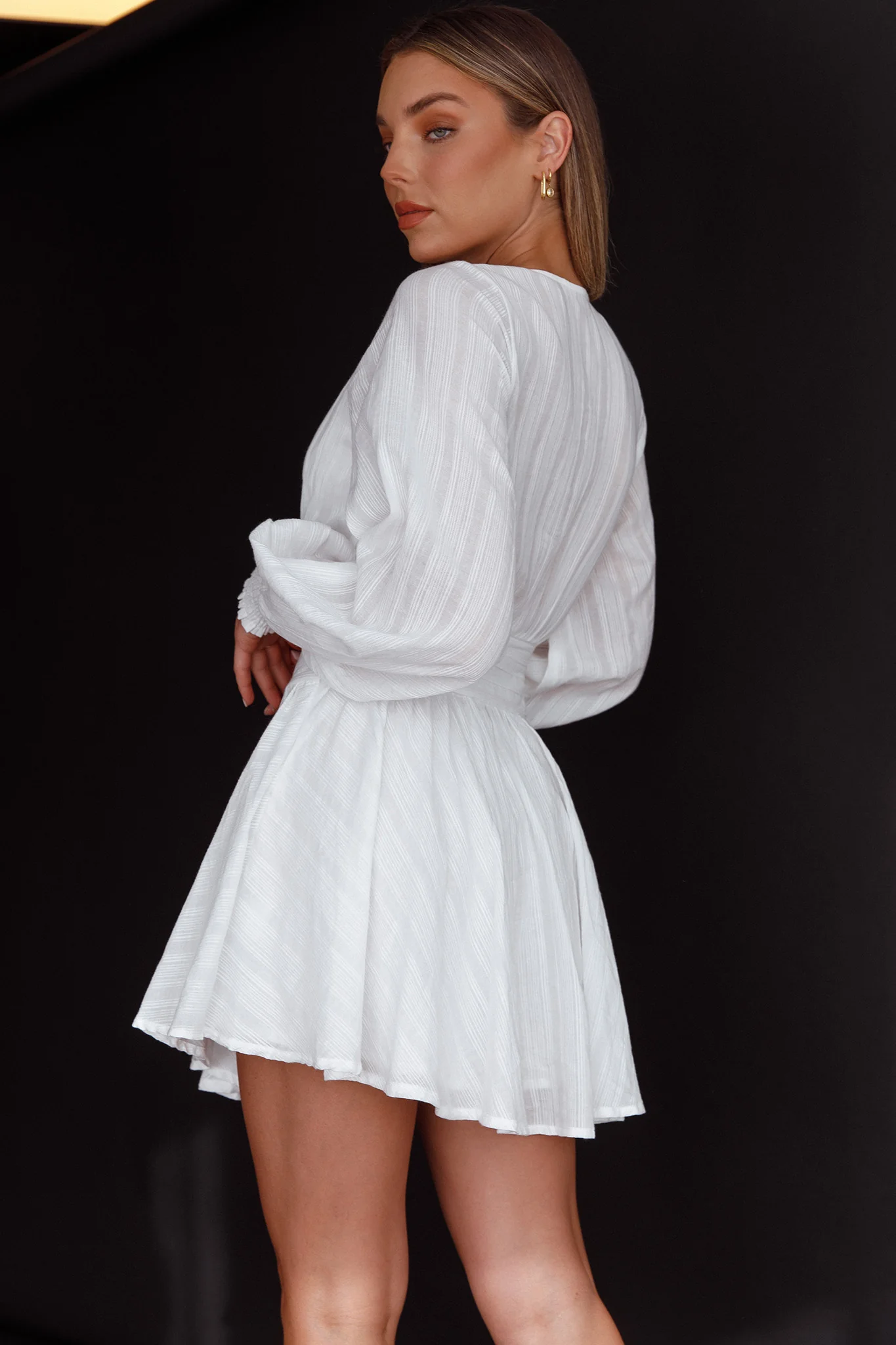 Sweet Escape Lantern Sleeve Pintuck Dress White - Seraphlike
