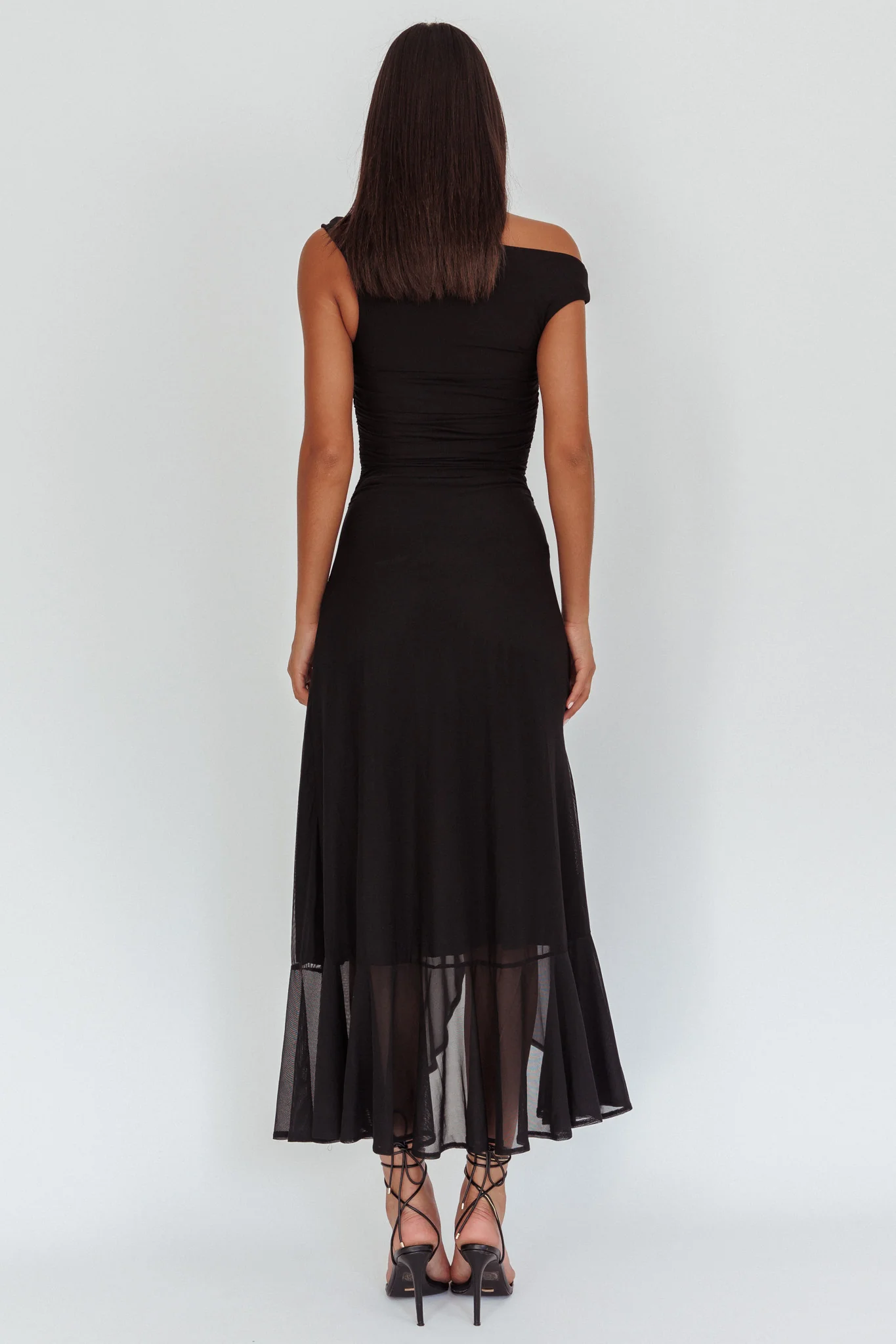 Moonlit Magic Asymmetric Neckline Maxi Dress Black - Seraphlike