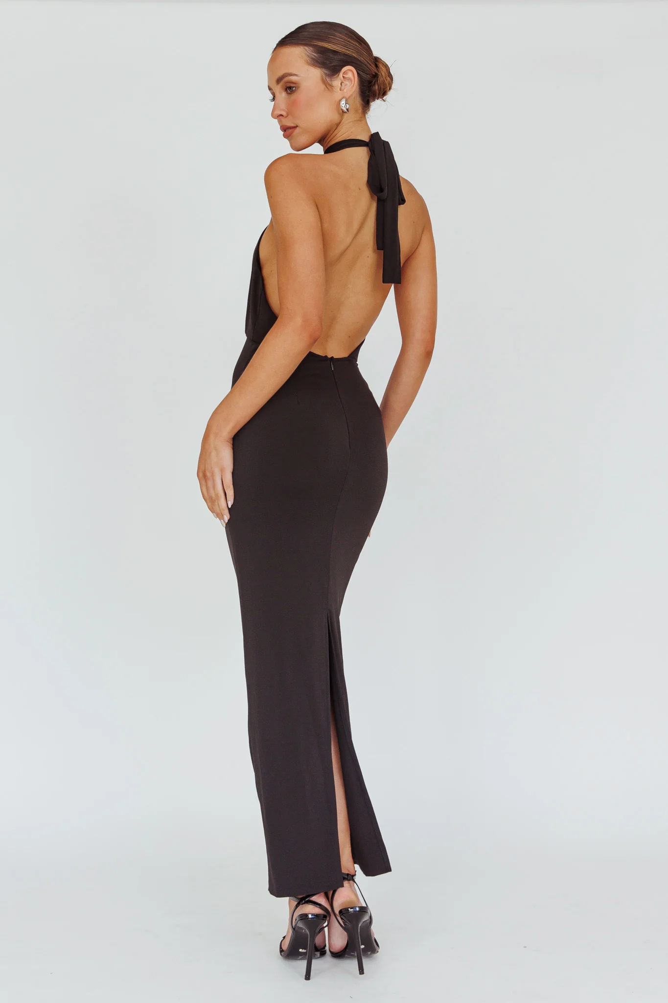 Simha Rose Halterneck Midi Dress Black - Seraphlike