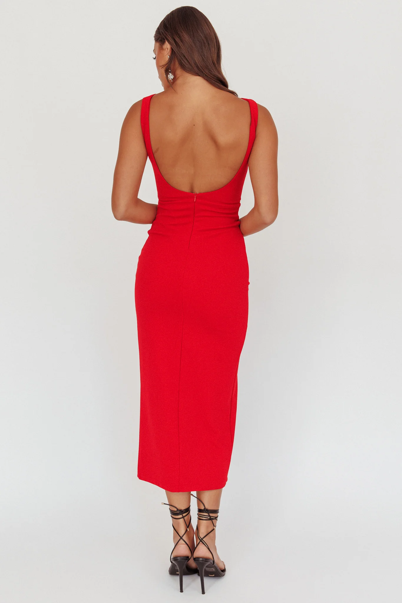Emille Cut-Out Split Midi Dress Red - Seraphlike