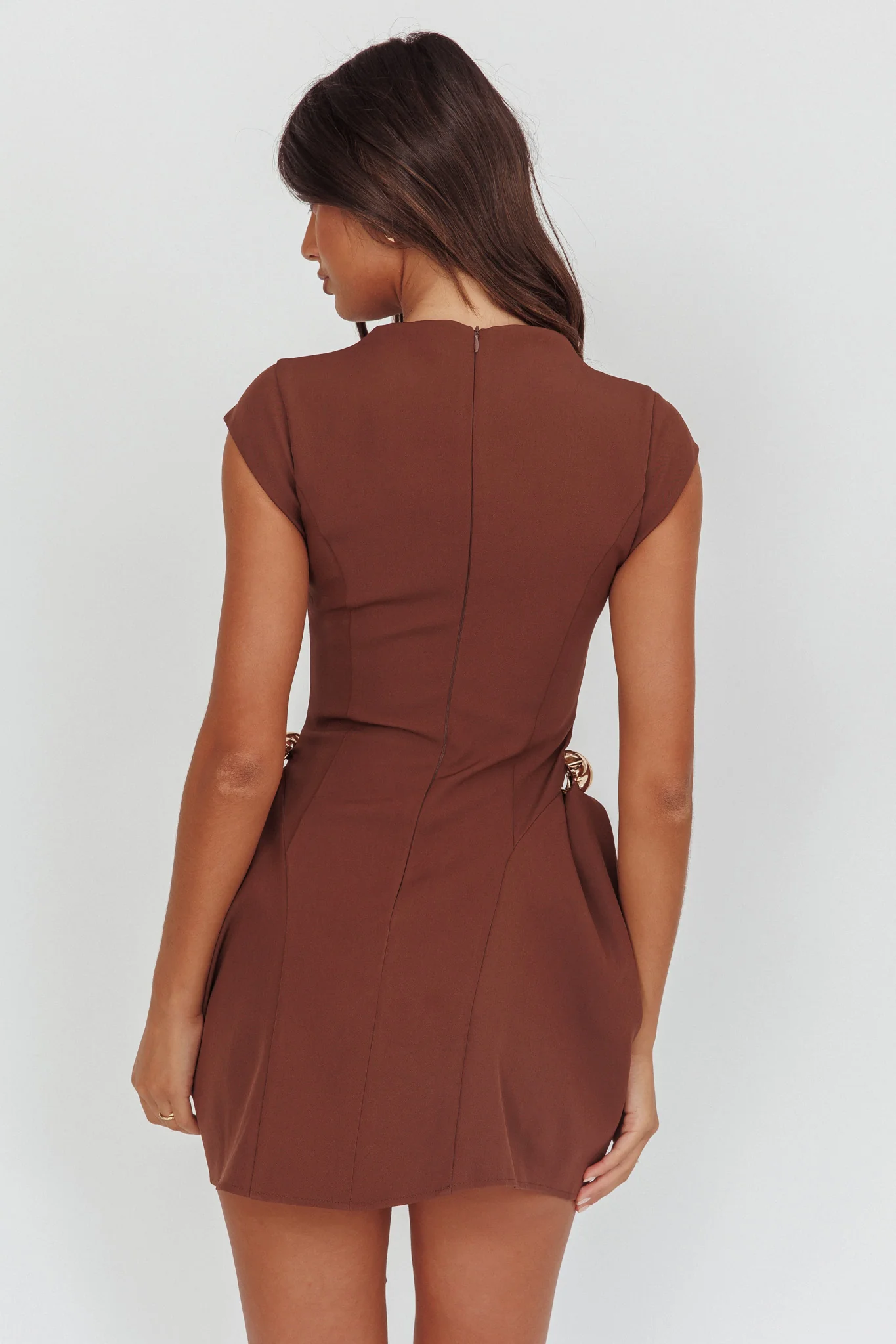 Girl Talks Cap Sleeve Puff Skirt Mini Dress Chocolate - Seraphlike