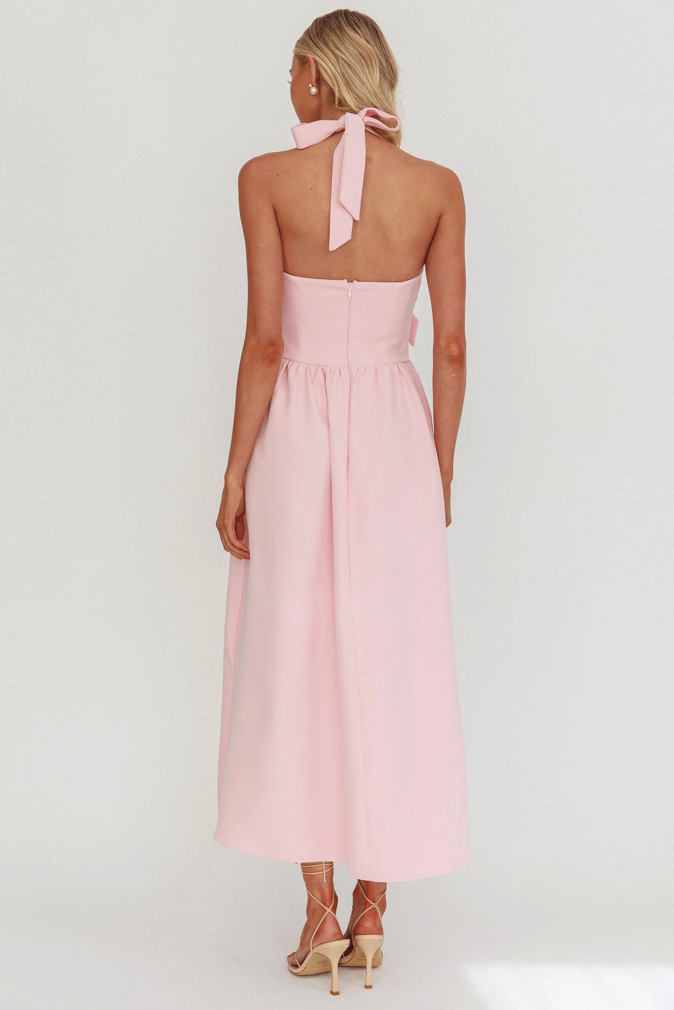 Ariarna Bow Halter Maxi Dress Pink Sorbet - Seraphlike