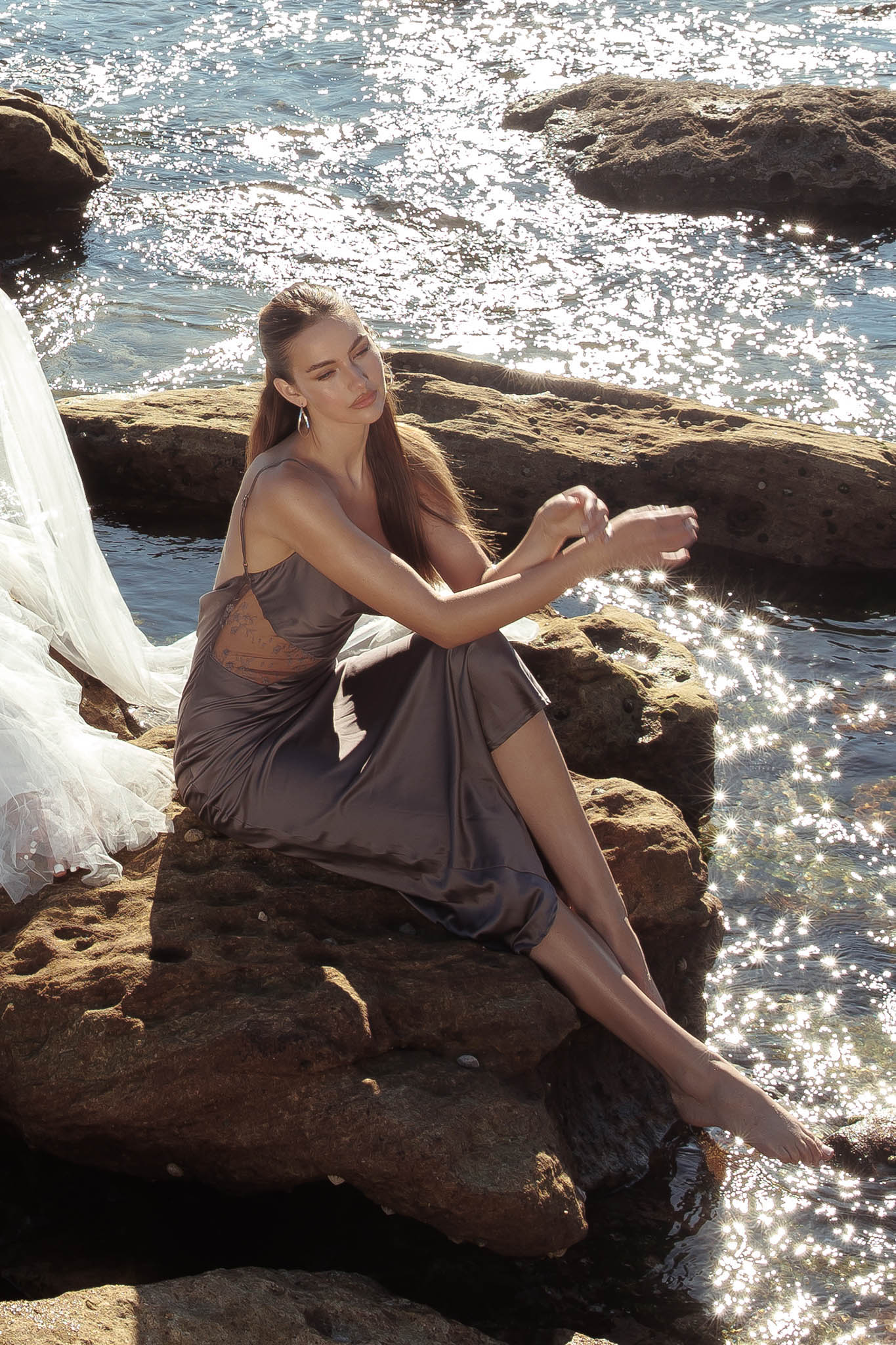 Emmerson Cut-Out Cowl Neck Dress Warm Grey - Seraphlike