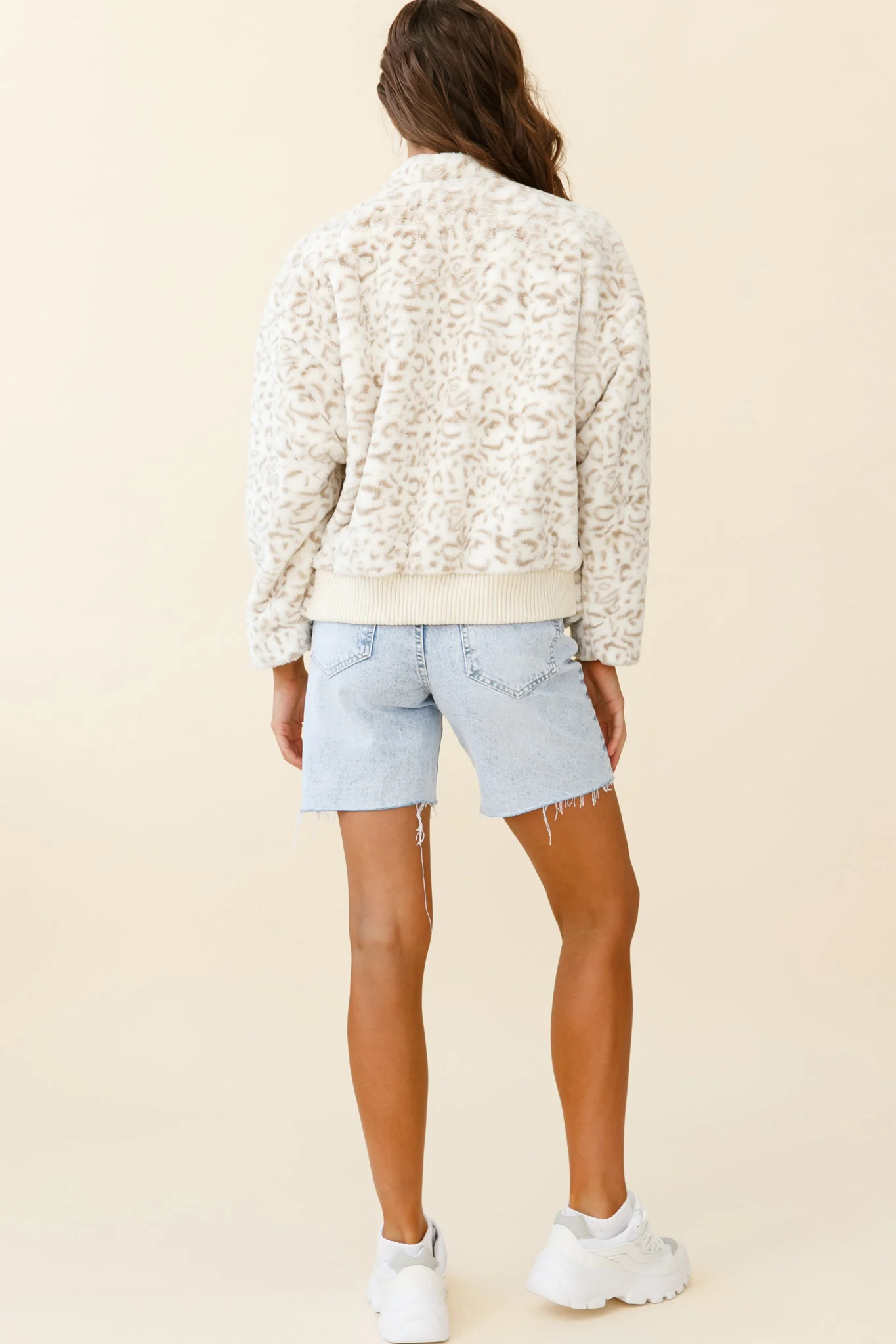 Wyoming Front Pocket Printed Fur Jacket White/Beige - Seraphlike