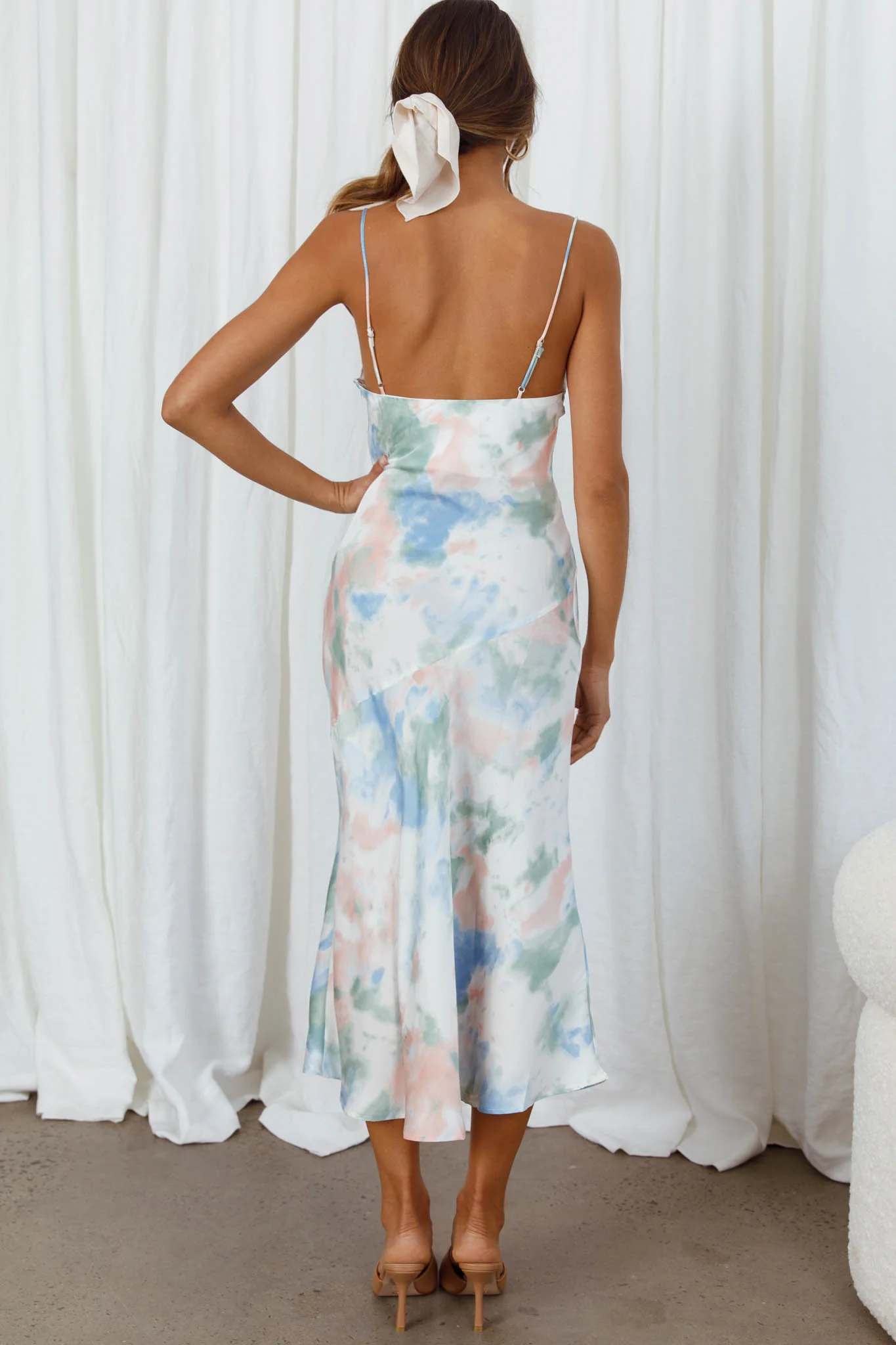 Well Versed Pleated Bust Front Split Dress Watercolor Green - Seraphlike