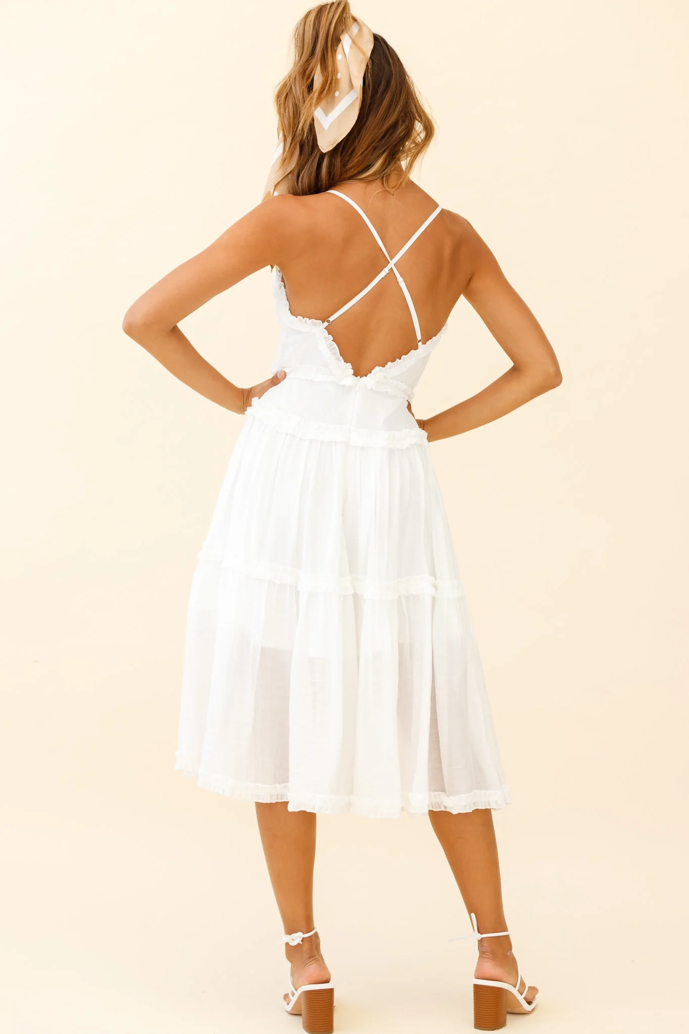 Laney Low Back Cami Strap Midi Dress White - Seraphlike