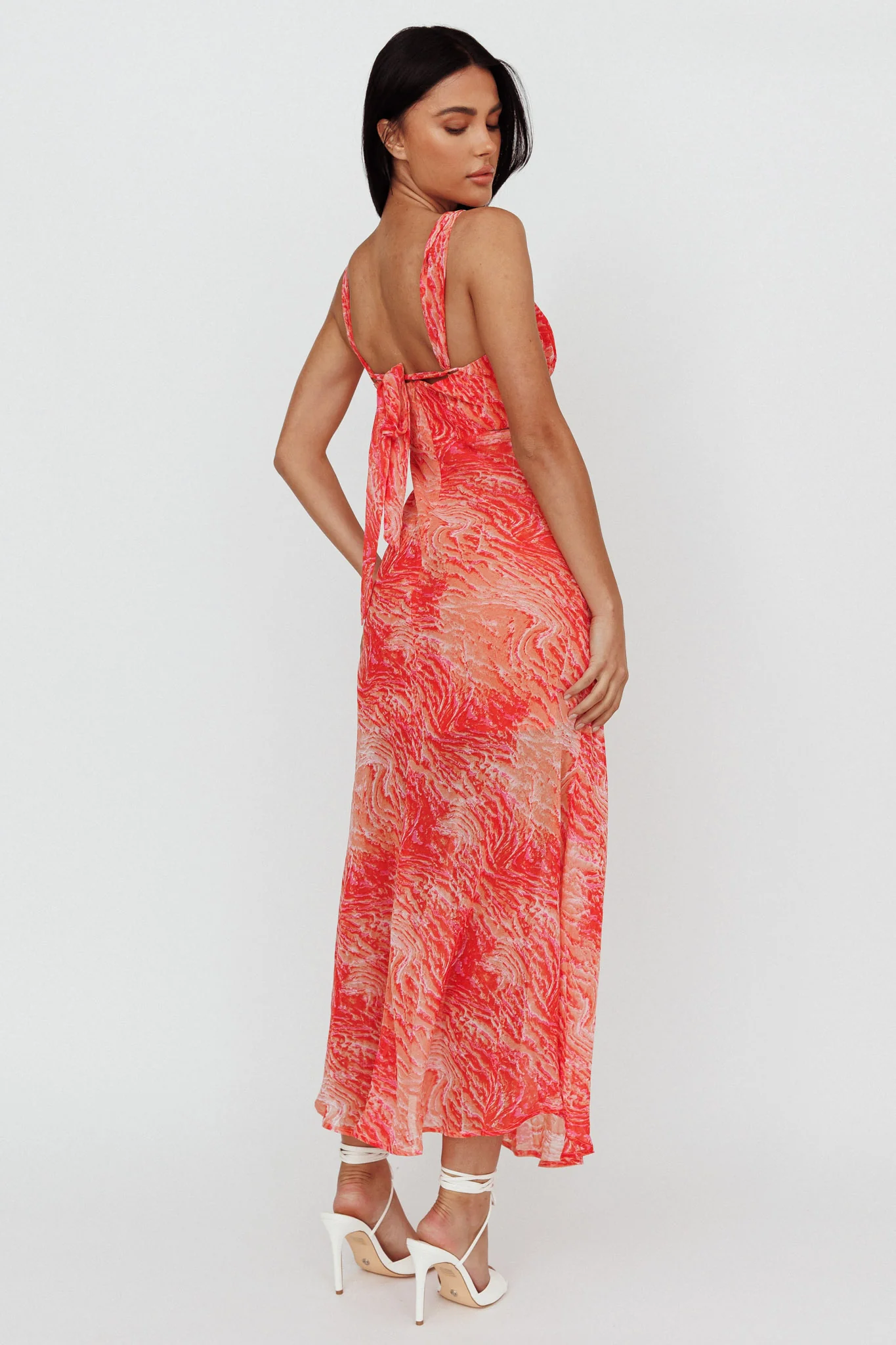 Willa Tie Back Midi Dress Print Peach - Seraphlike