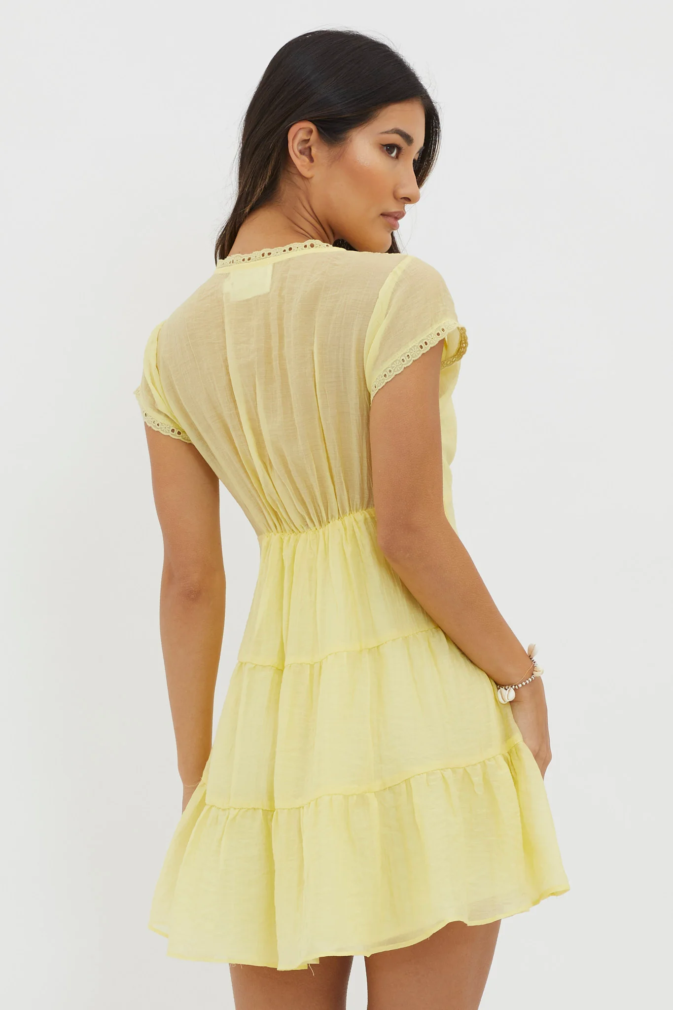 Azura Scalloped Lace Mini Dress Lemon - Seraphlike