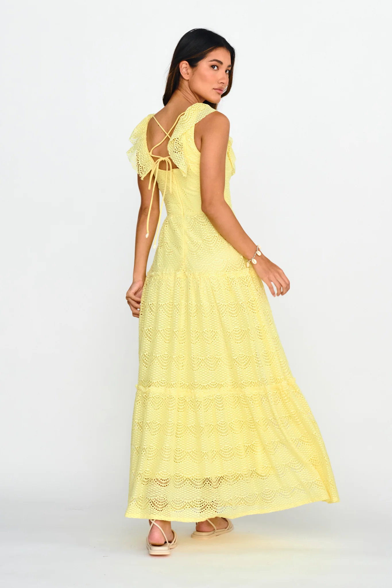 Portofino Sunset Ruffle Lace Maxi Dress Lemon - Seraphlike