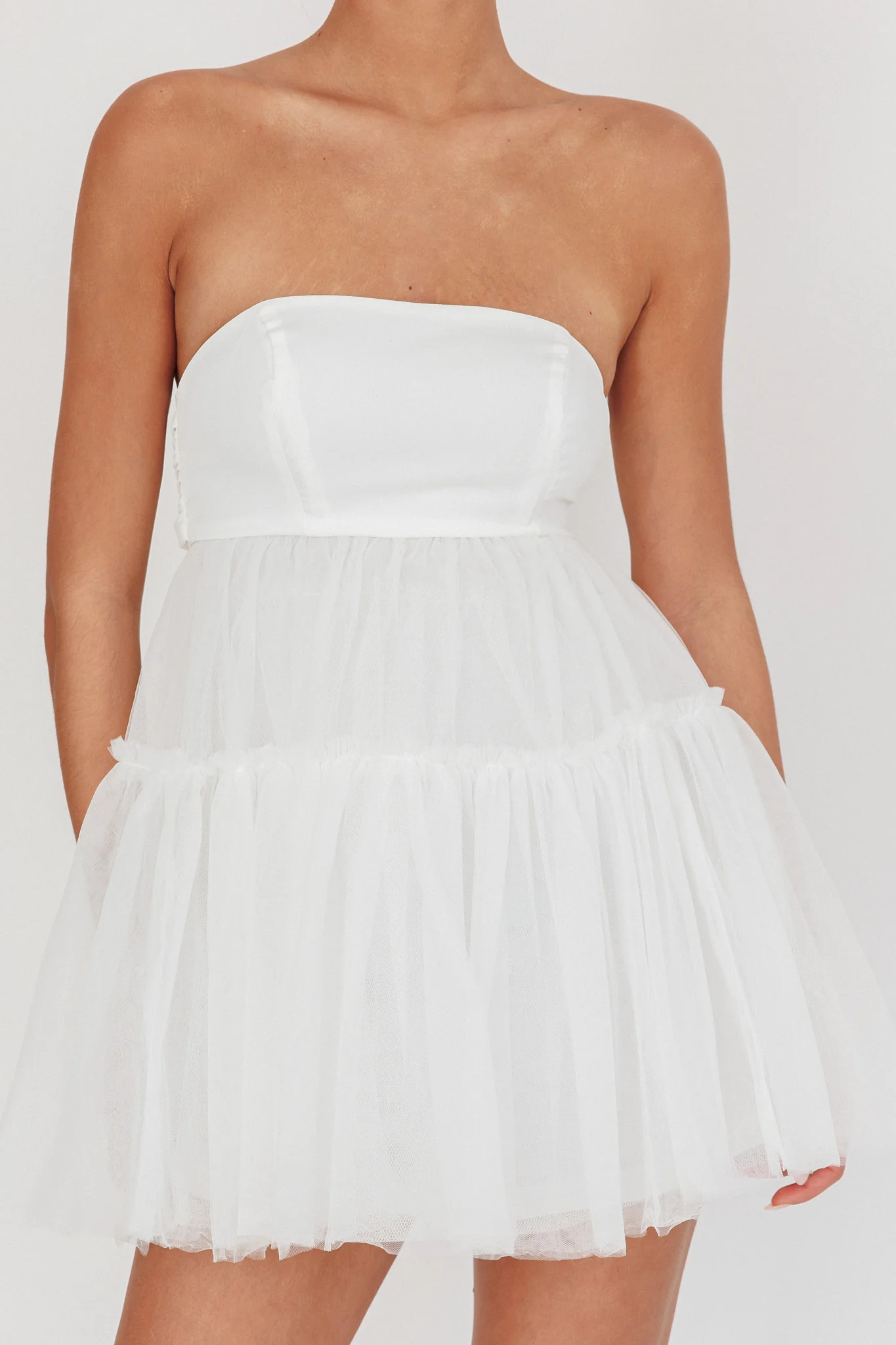 Dreamscape Strapless Tulle Mini Dress White - Seraphlike