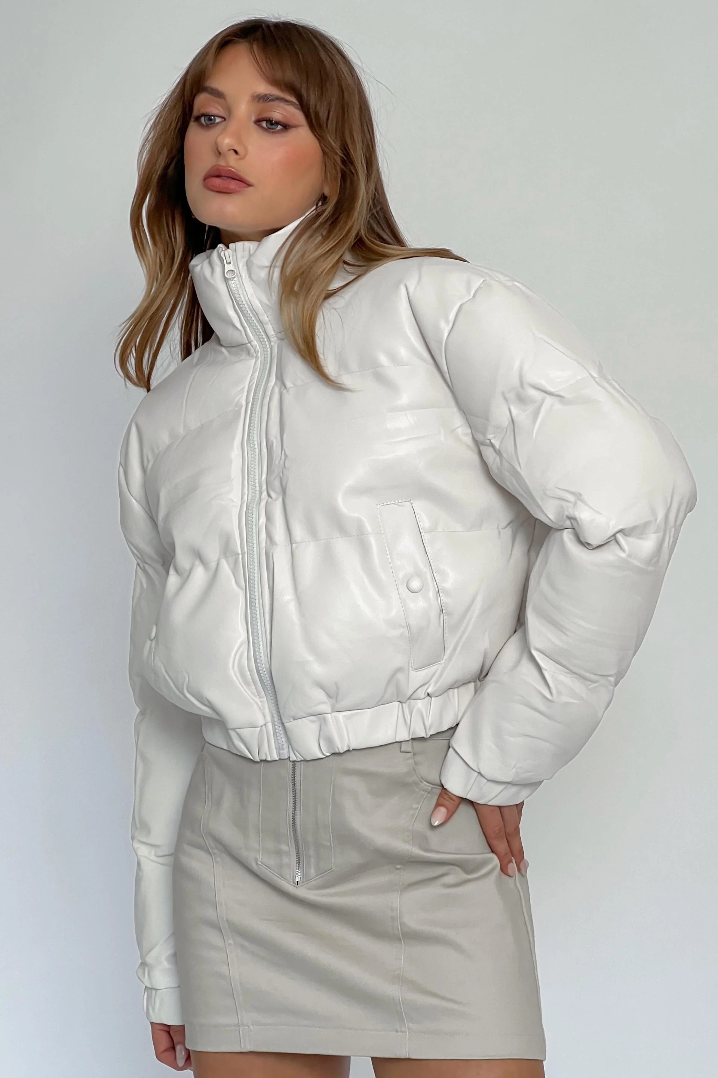 Winter Magic Faux Leather Puffer Jacket Cream - Seraphlike