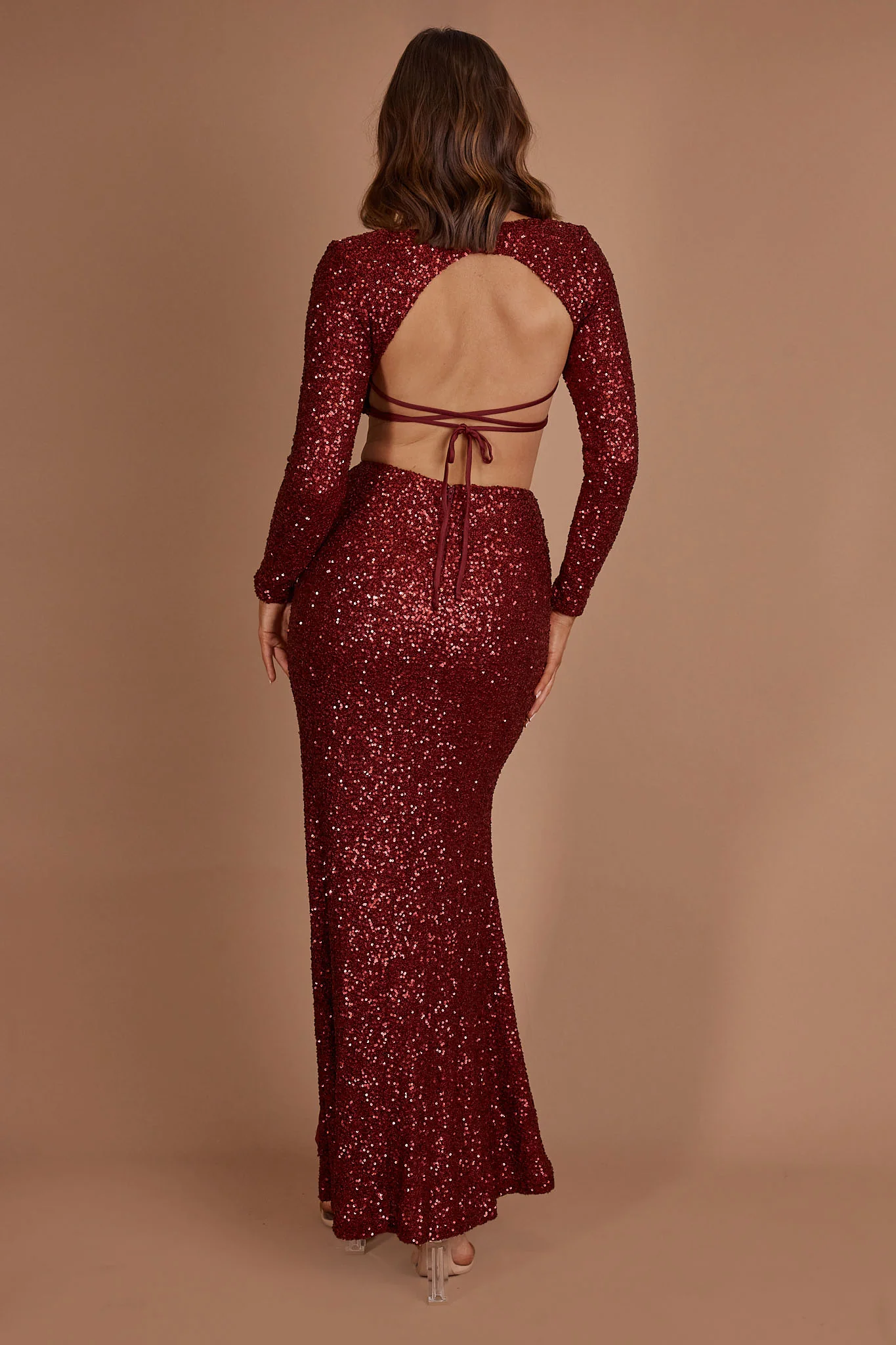 Nights In Monaco Split Sequin Maxi Skirt Burgundy - Seraphlike