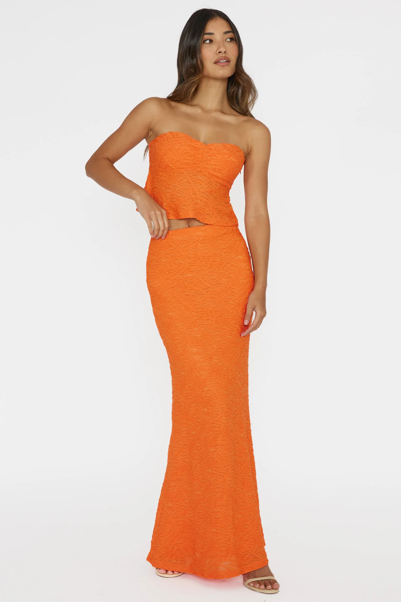 Chat Me Up Embellished Maxi Skirt Tangerine - Seraphlike