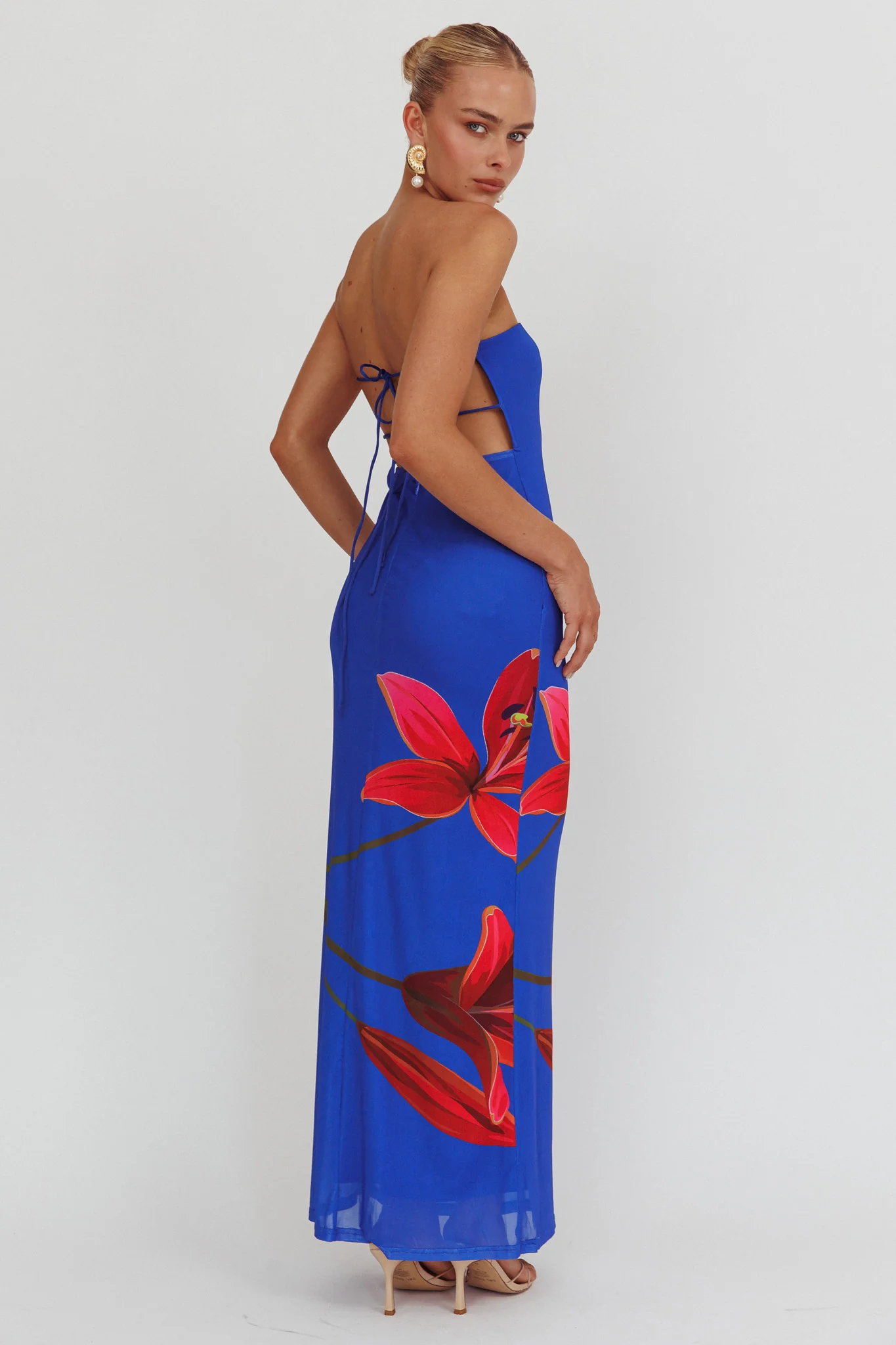 Iridian Strapless Floral Maxi Dress Blue - Seraphlike