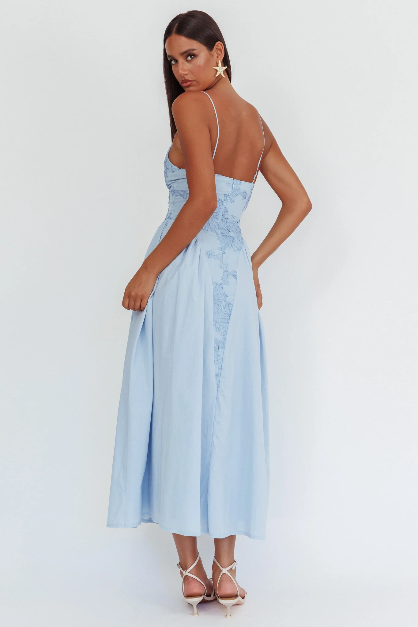 Serifine Floral Embellished Maxi Dress Blue - Seraphlike