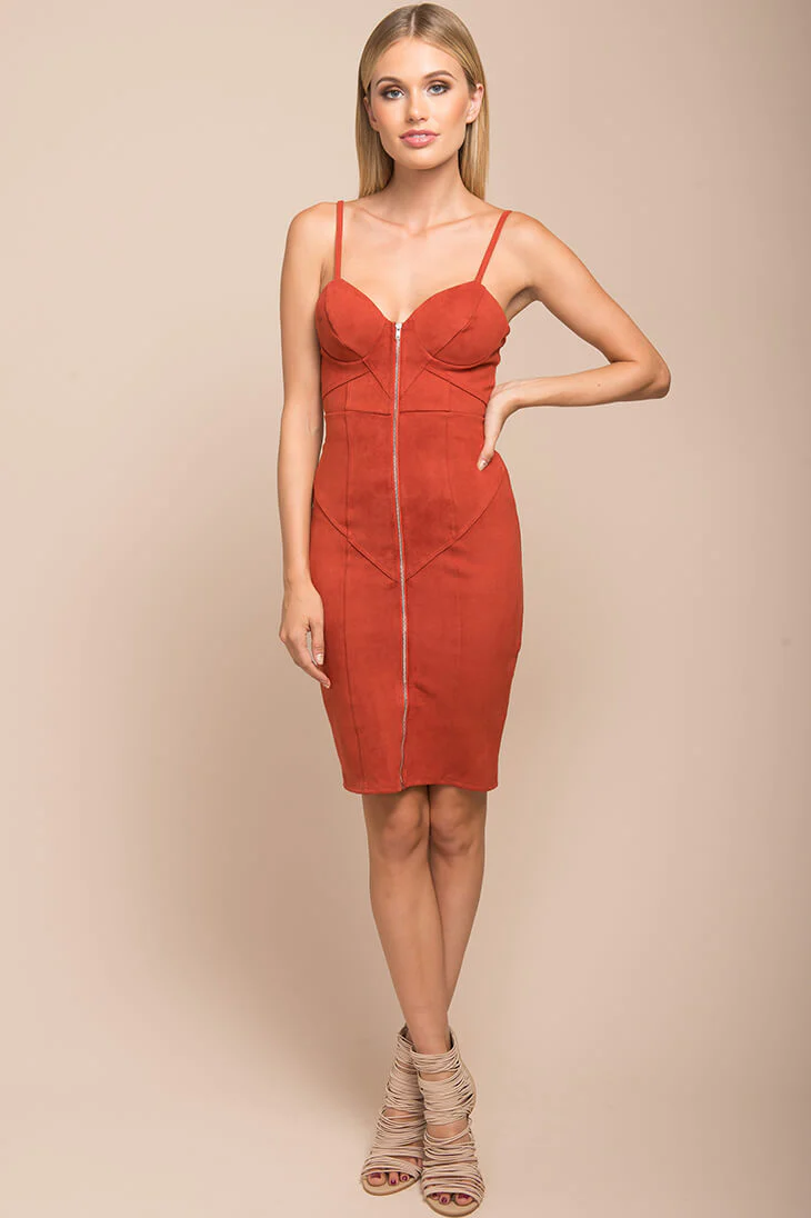 Reigh Exposed Zipper Dress Red - Seraphlike