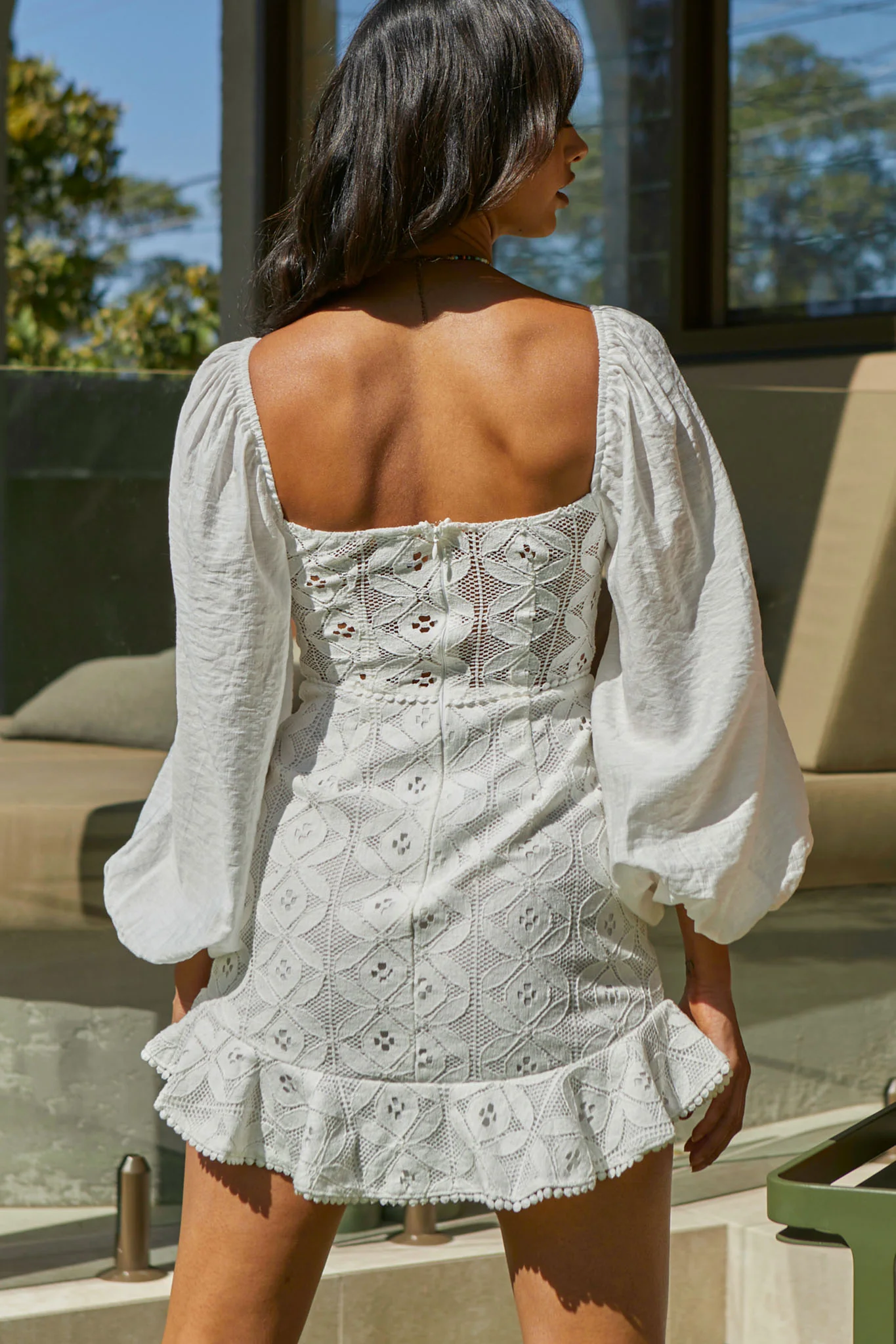 Make Memories Balloon Sleeve Molded Bust Lace Dress White - Seraphlike