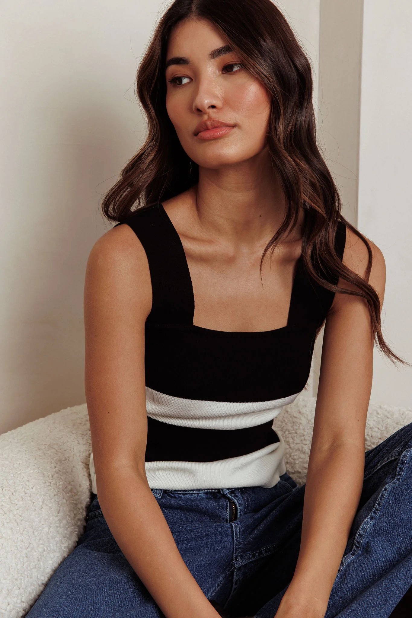 Lisa Striped Knit Tank Top Black White - Seraphlike