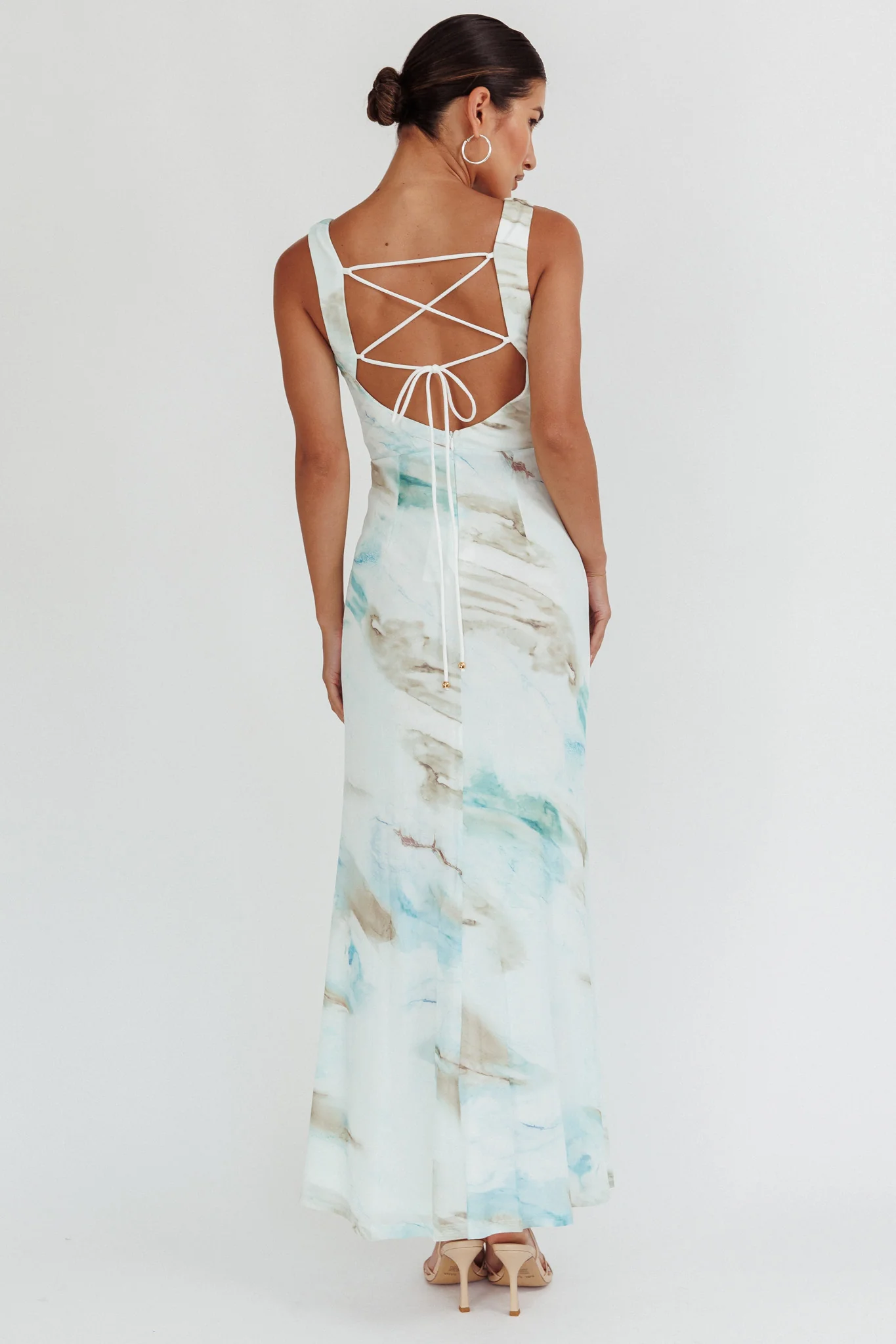 Jovelle Strappy Back Maxi Dress Marble Blue - Seraphlike