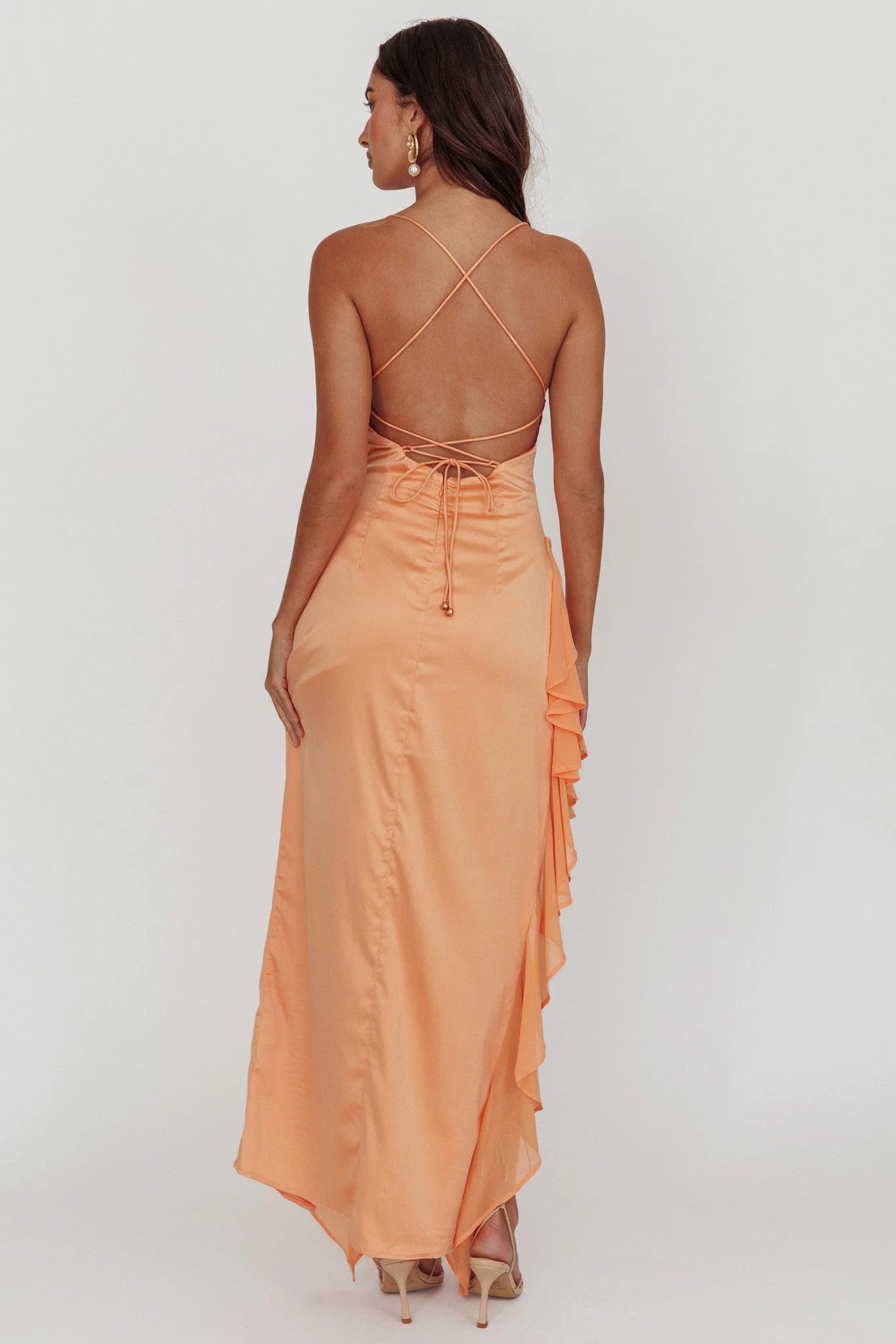 Katarina Satin Ruffle Hem Maxi Dress Mango - Seraphlike