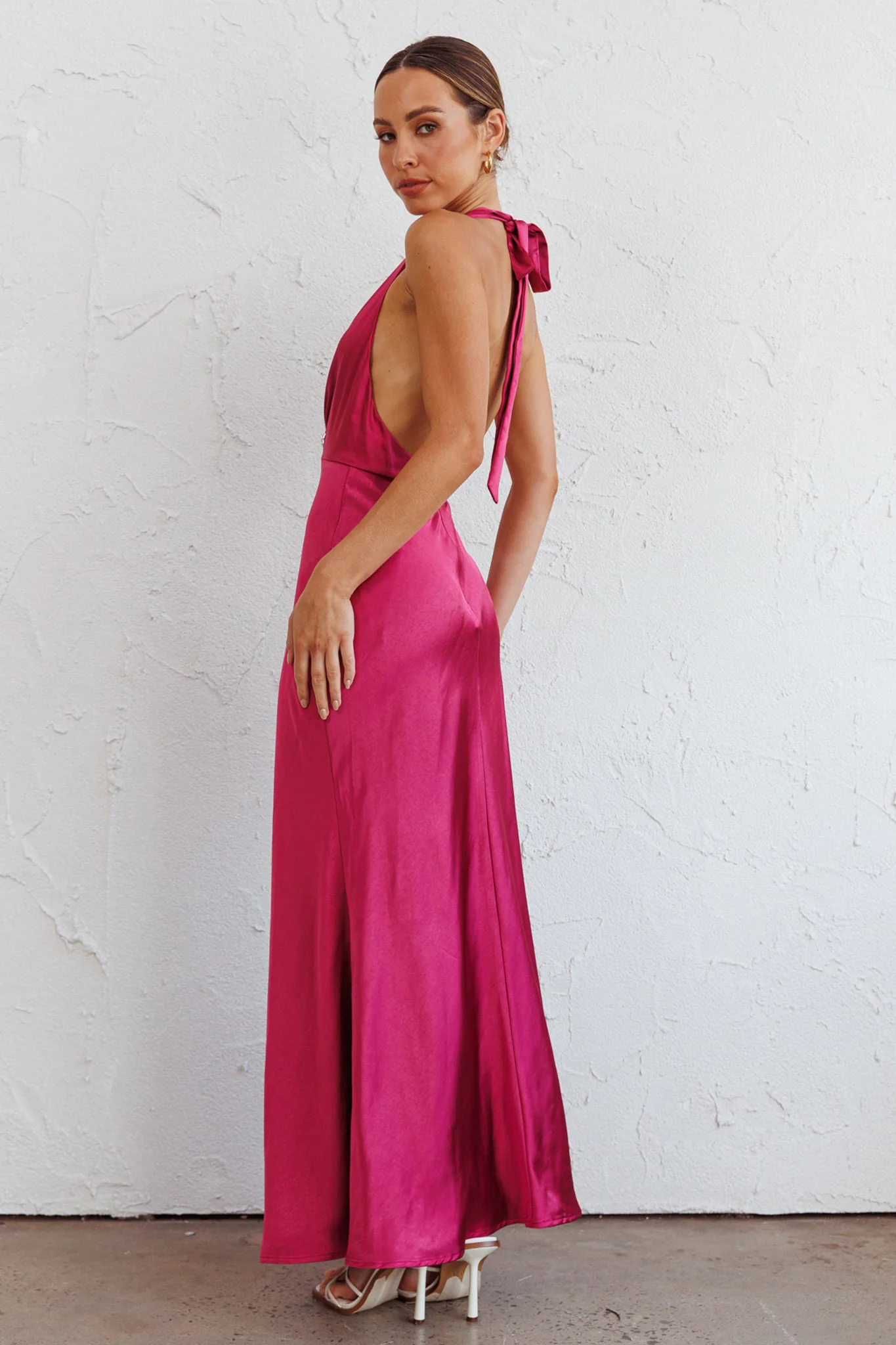 Oasis Diamante Halterneck Maxi Dress Fuchsia - Seraphlike
